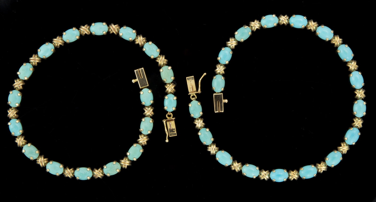 VINTAGE 14K YELLOW GOLD AND STONE BRACELETS, LOT OF TWO, (1 of 1)