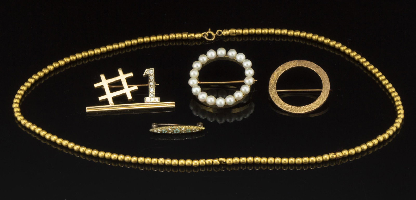 VINTAGE 10K AND 14K GOLD JEWELRY, LOT OF FIVE, (1 of 1)