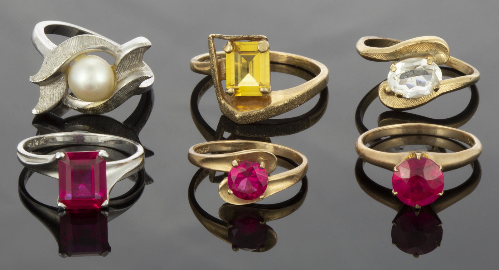 ANTIQUE / VINTAGE 10K AND 10K-14K GOLD AND STONE RINGS, LOT OF SIX, (1 of 3)