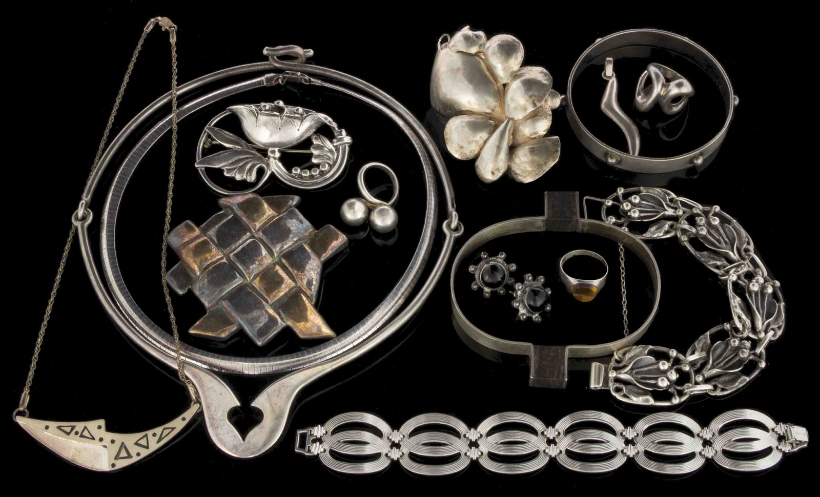 VINTAGE / CONTEMPORARY STERLING AND OTHER SILVER JEWELRY, LOT OF 16, (1 of 1)