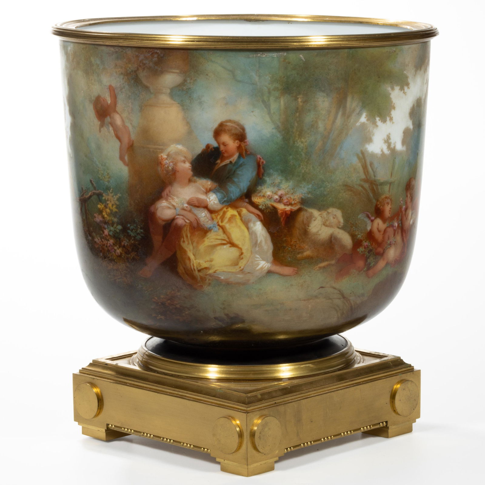 BACCARAT HAND-PAINTED ART GLASS JARDINIERE WITH DORE BRONZE MOUNTS, (1 of 8)
