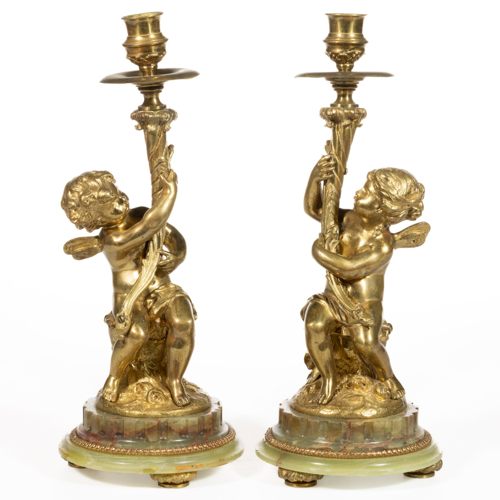 CONTINENTAL DORE BRONZE FIGURAL CANDLESTICK, PAIR, (1 of 4)
