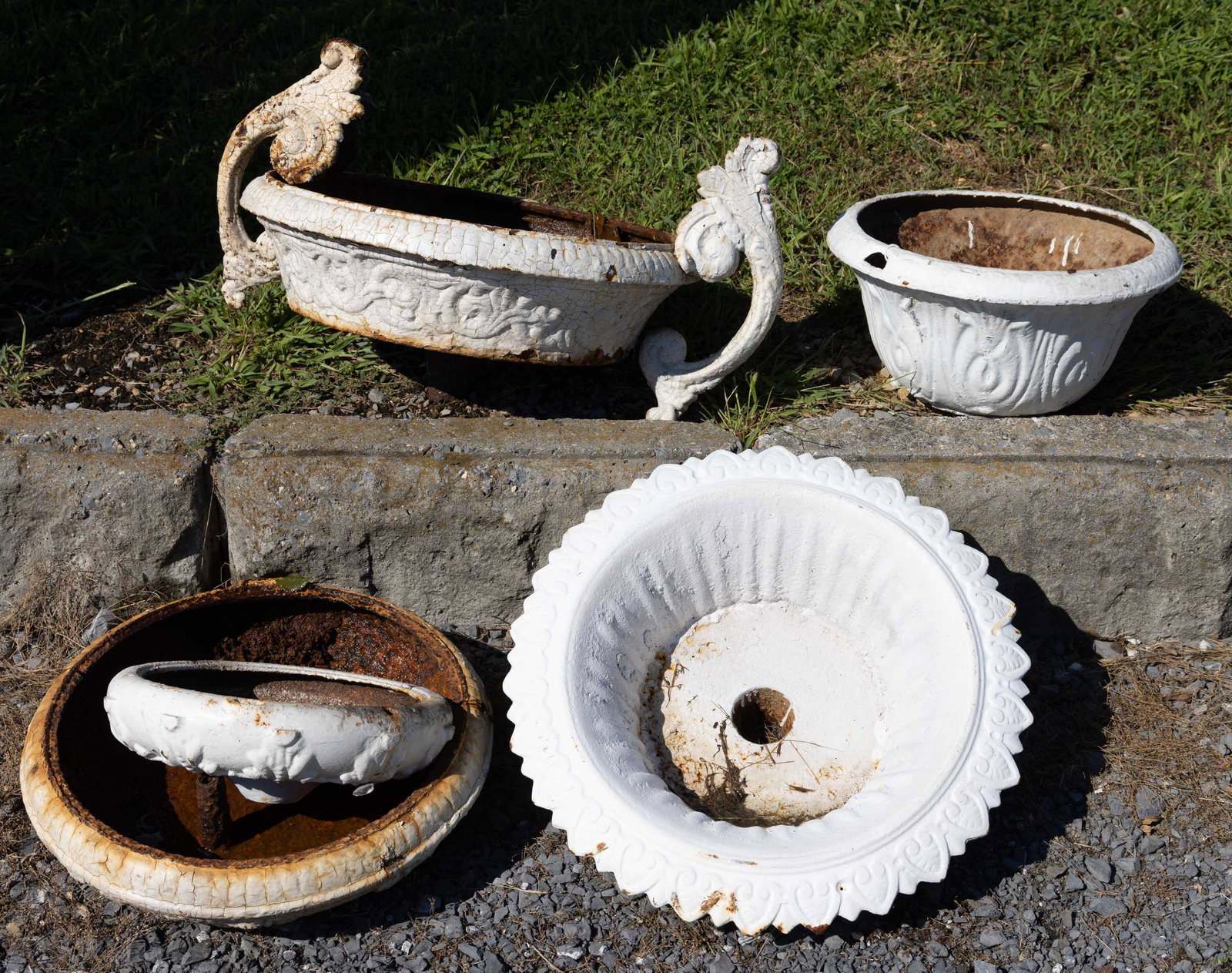 ASSORTED CAST-IRON PLANTER / FOUNTAIN COMPONENTS, LOT OF SIX, (1 of 1)