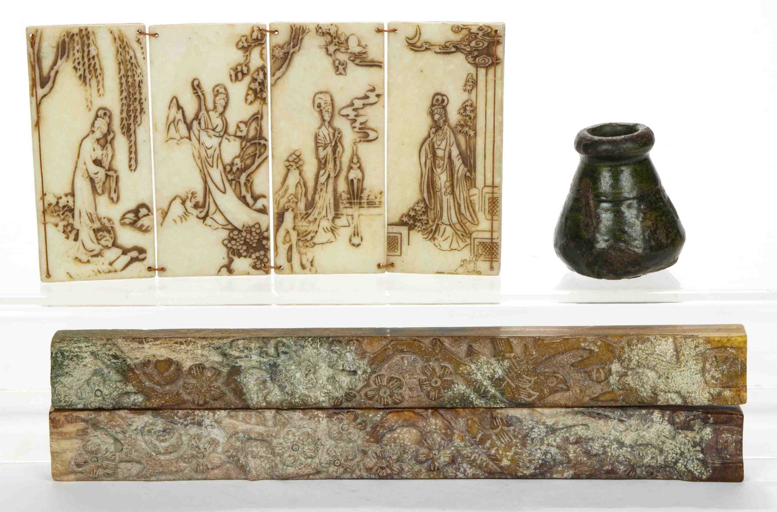 CHINESE CARVED JADE ARTICLES, LOT OF THREE, (1 of 2)