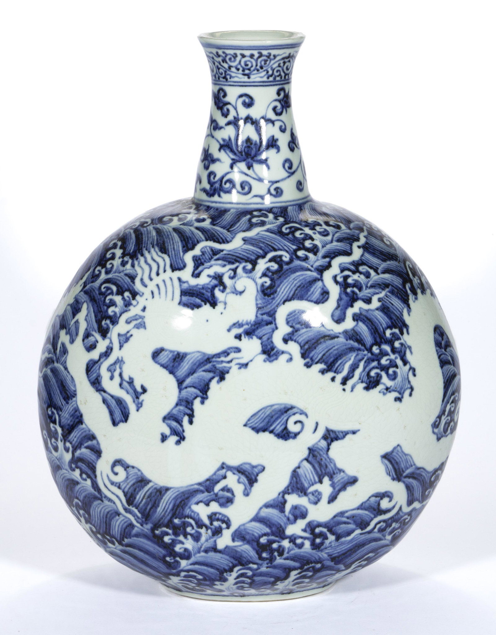 CHINESE EXPORT PORCELAIN BLUE AND WHITE MOON FLASK VASE, (1 of 7)