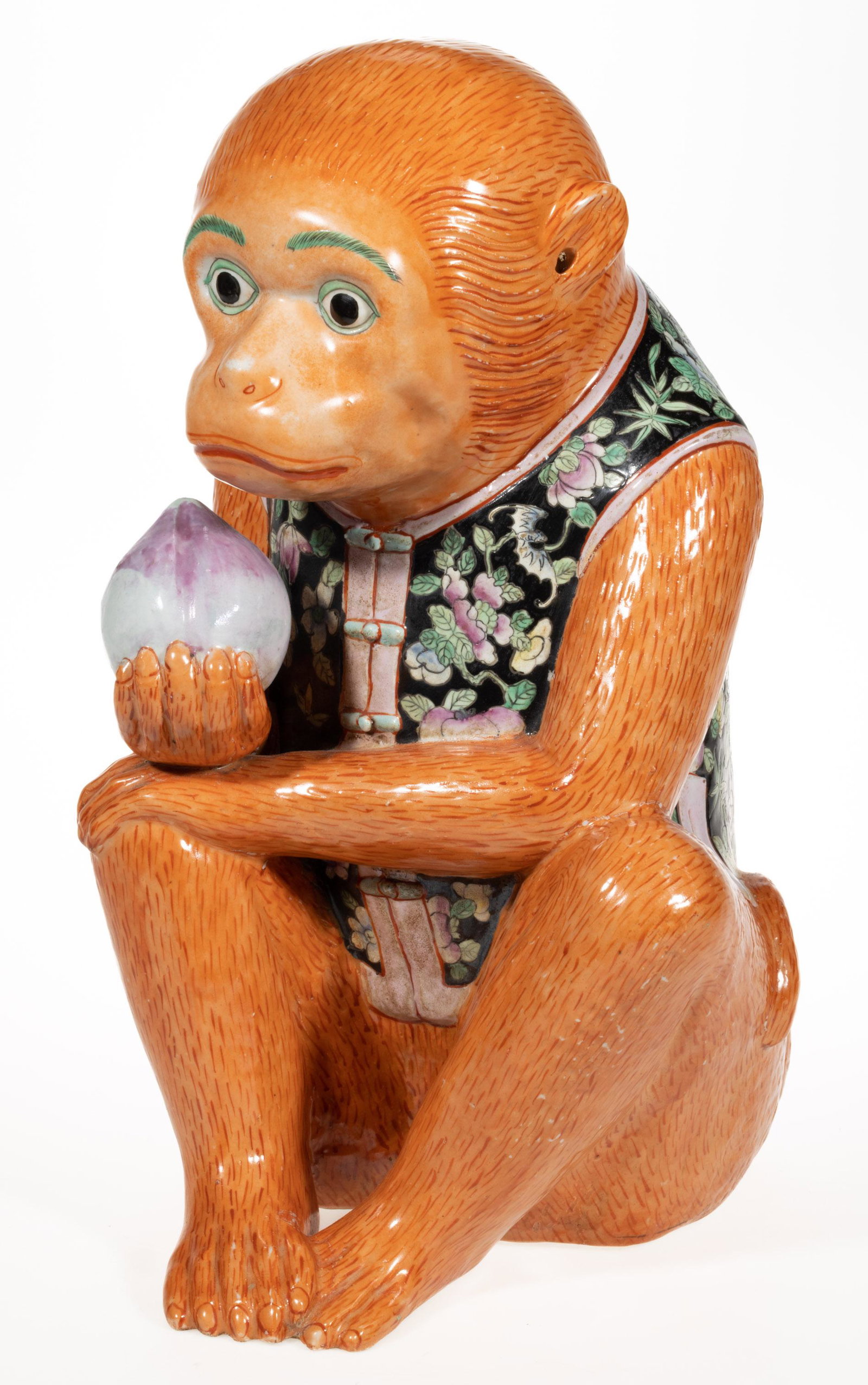 CHINESE EXPORT PORCELAIN FAMILLE ROSE LARGE MONKEY FIGURE, (1 of 5)