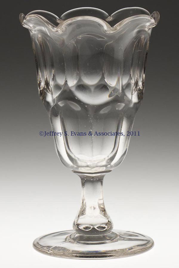 ASHBURTON VASE: ASHBURTON VASE, colorless lead glass, produced from a goblet, gauffered eight-petal rim, polished pontil mark. Third quarter 19th century. 6 3/4" H, 4" DOA rim, 3 1/2" D foot. Provenance: Personal col