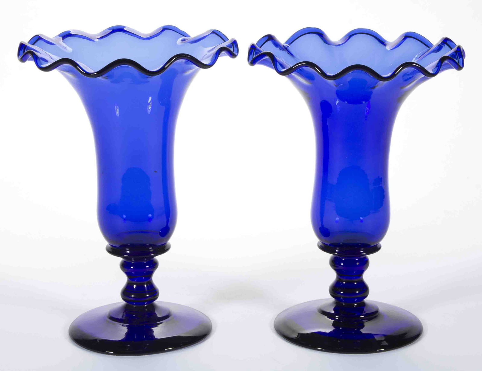 FREE-BLOWN PAIR OF TRUMPET VASES (1 of 2)