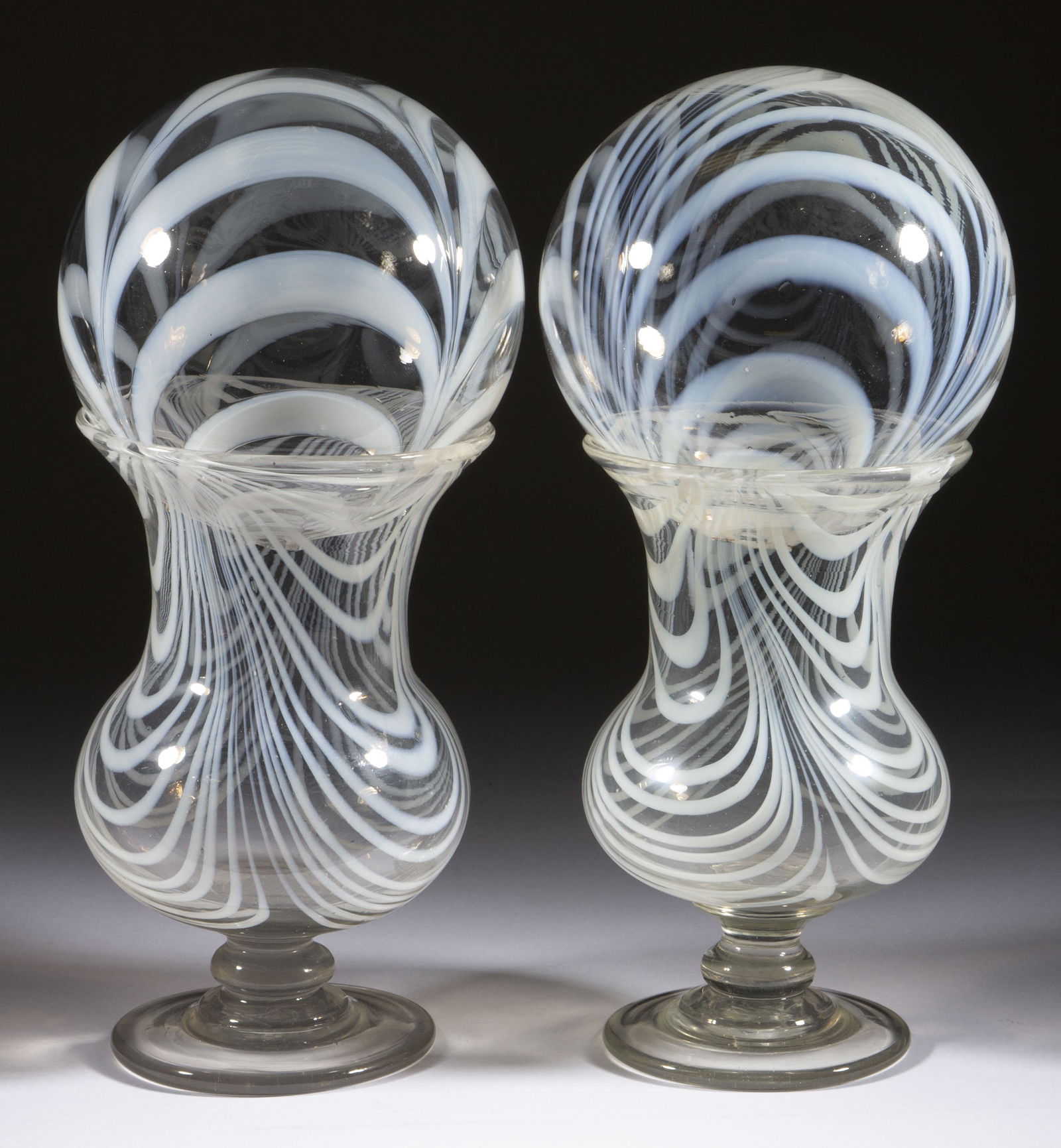 FREE-BLOWN MARBRIE LOOP GLASS NEAR PAIR OF VASES WITH MATCHING WITCH BALLS (1 of 3)