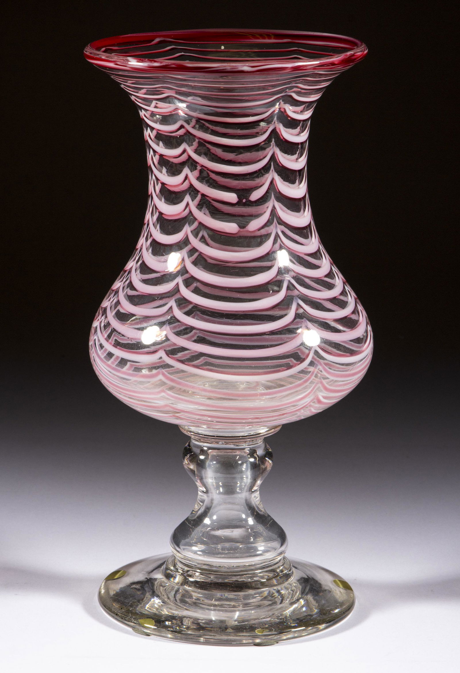 FREE-BLOWN AND WAVE DECORATED PEDESTAL VASE (1 of 1)