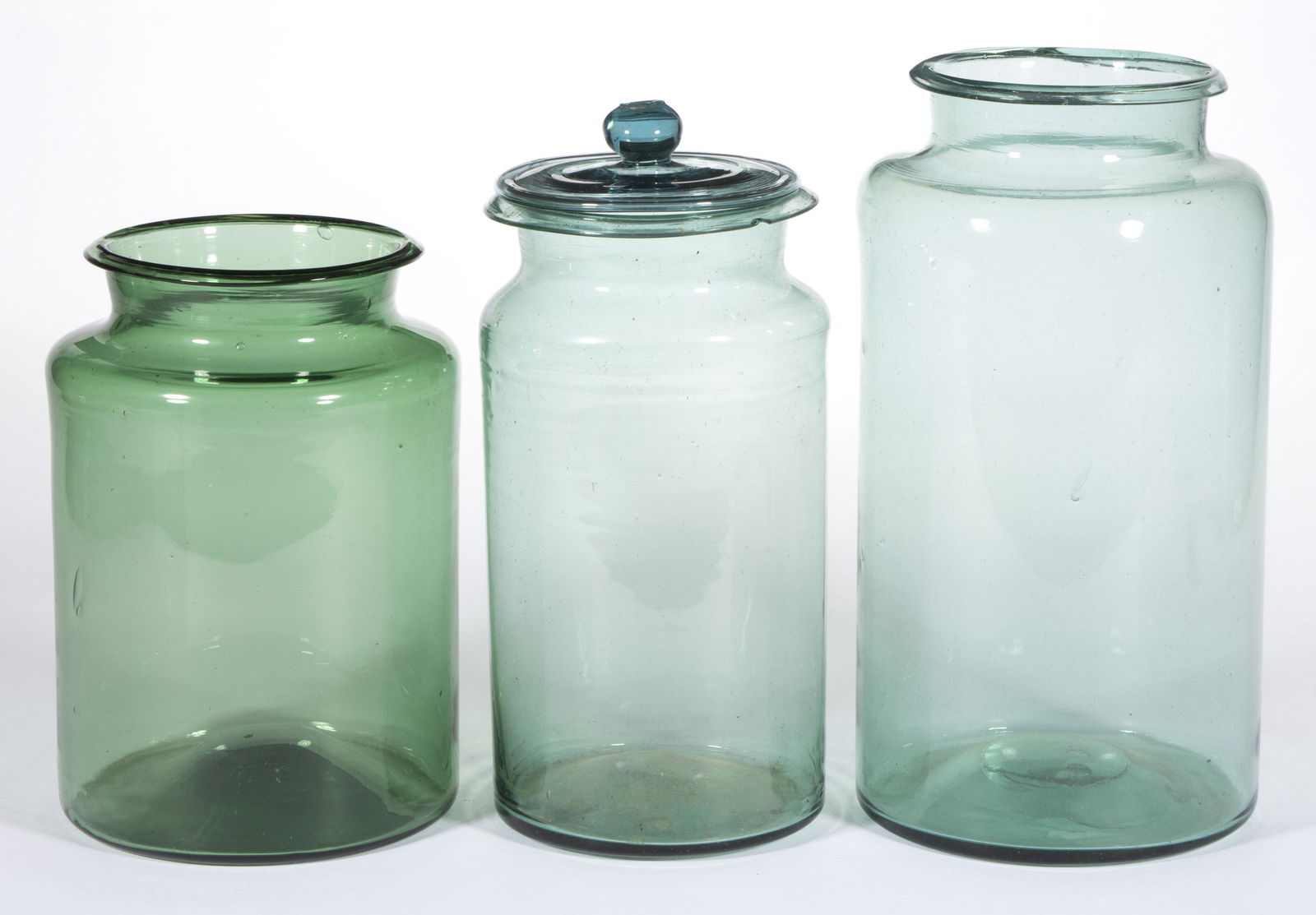 ASSORTED FREE-BLOWN GLASS STORAGE JARS, LOT OF THREE (1 of 1)