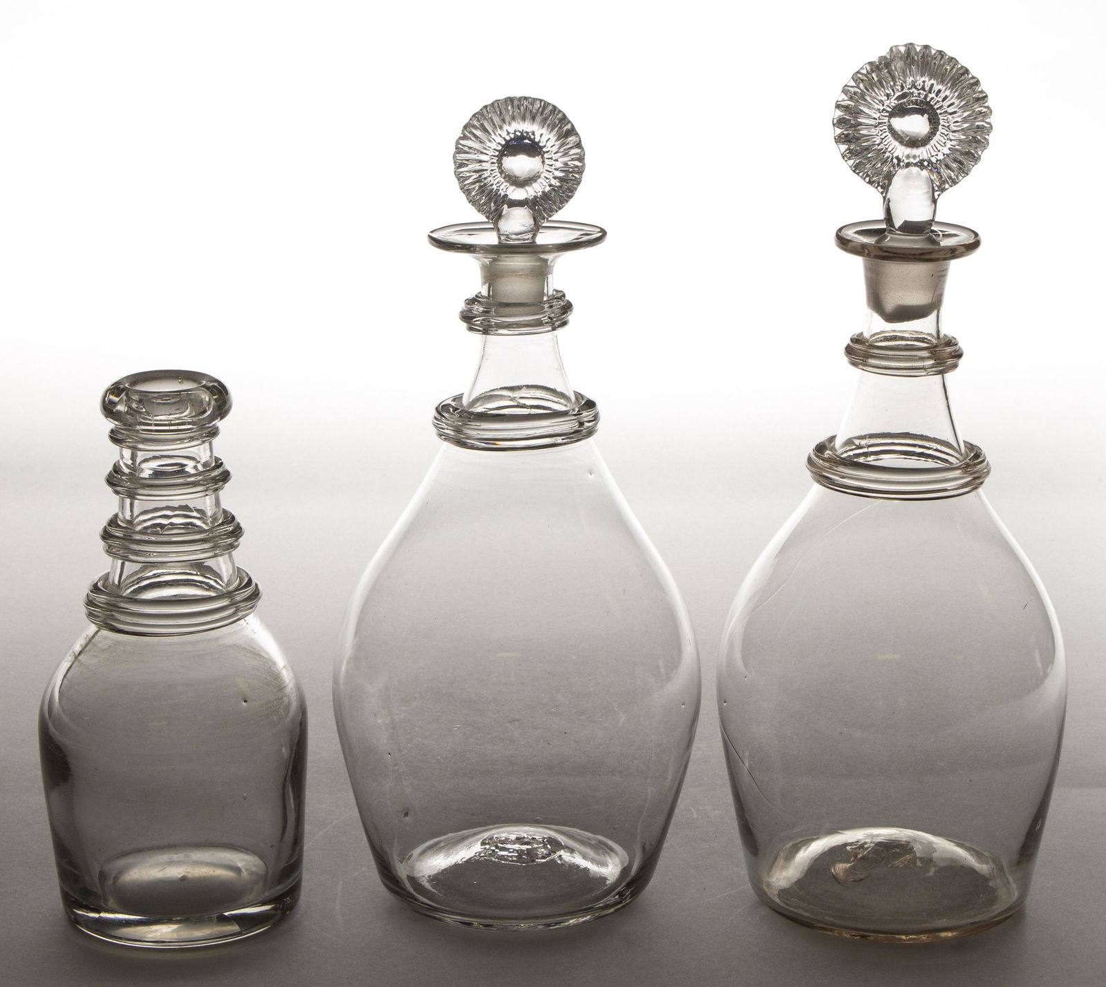 FREE-BLOWN GLASS DECANTERS, LOT OF THREE (1 of 1)