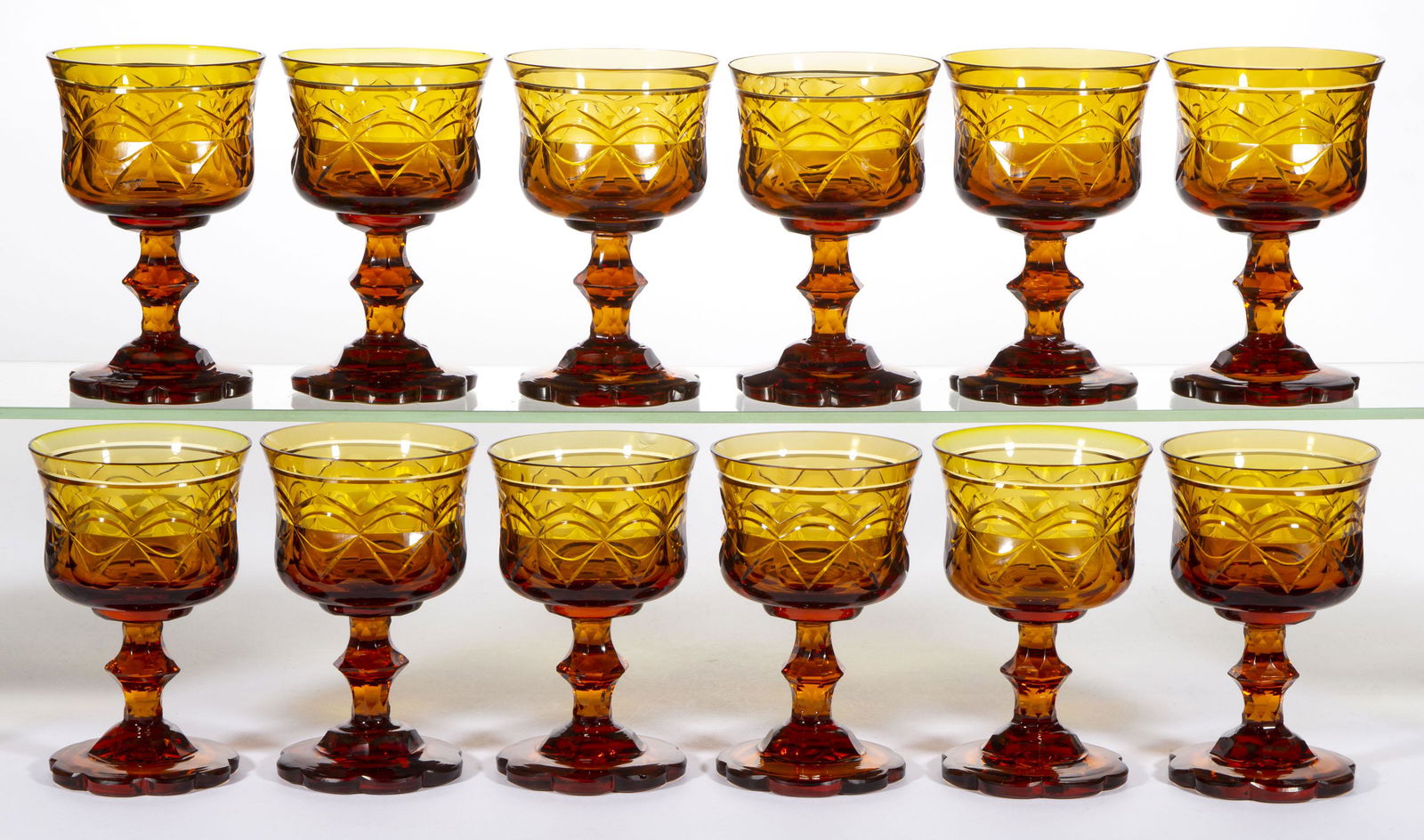 VICTORIAN AMBER CUT GLASS GOBLETS, LOT OF 12 (1 of 1)