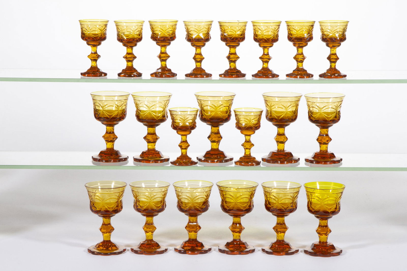 VICTORIAN AMBER CUT GLASS DRINKING ARTICLES, LOT OF 21 (1 of 1)