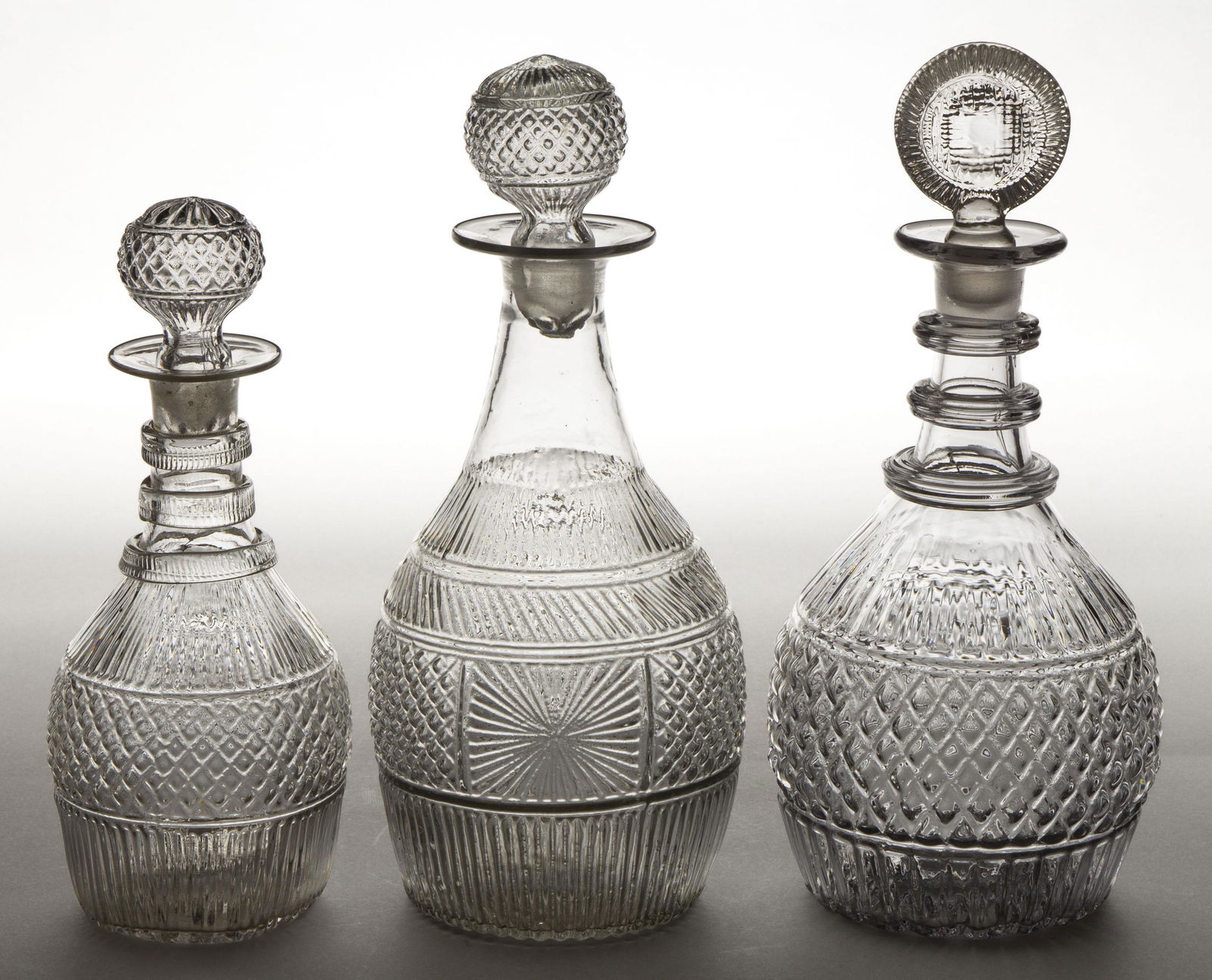 ASSORTED BLOWN-MOLDED THREE-MOLD DECANTERS, LOT OF THREE (1 of 1)