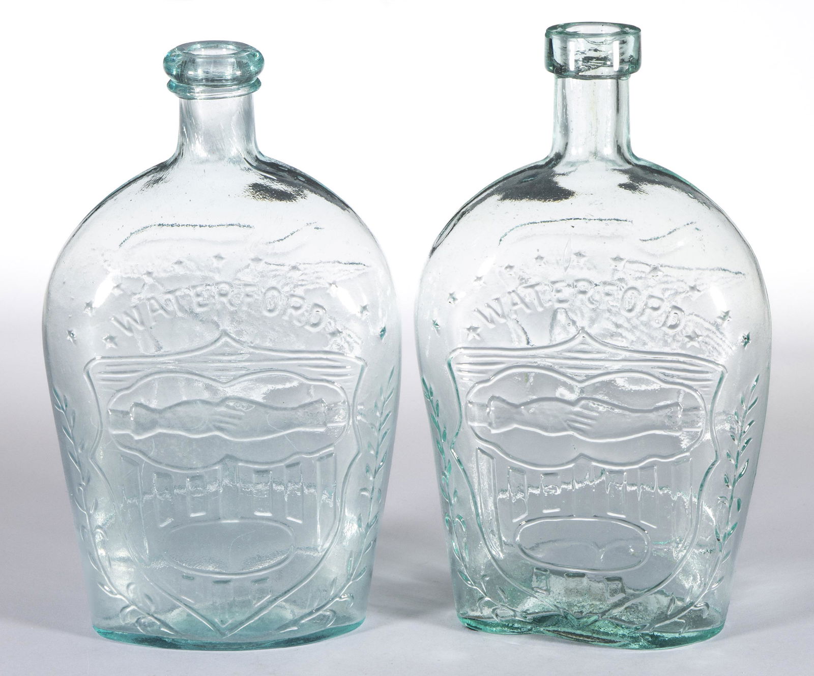 GXII-2 EAGLE / CLASPED HANDS PICTORIAL / HISTORICAL FLASKS, LOT OF TWO (1 of 5)