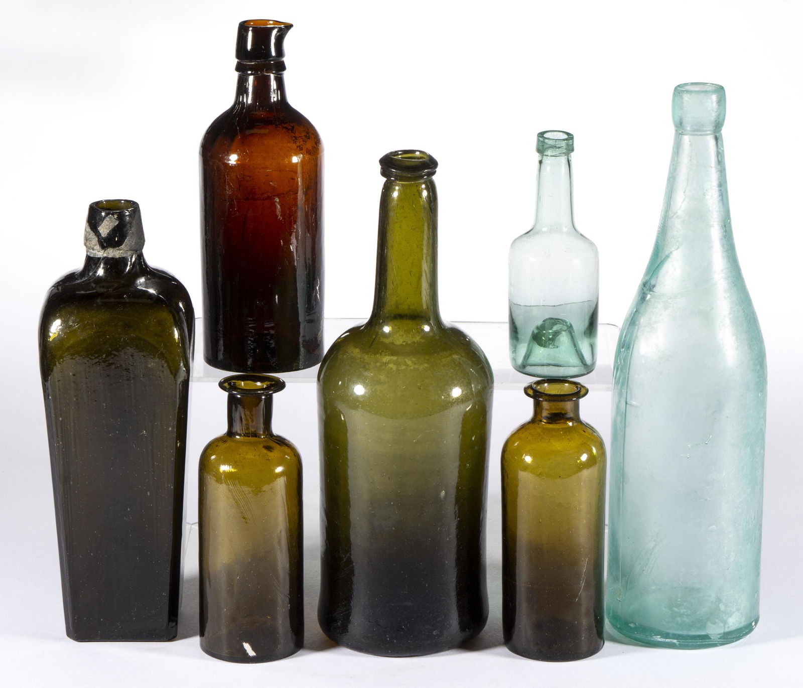 ASSORTED GLASS BOTTLES, LOT OF SEVEN (1 of 1)