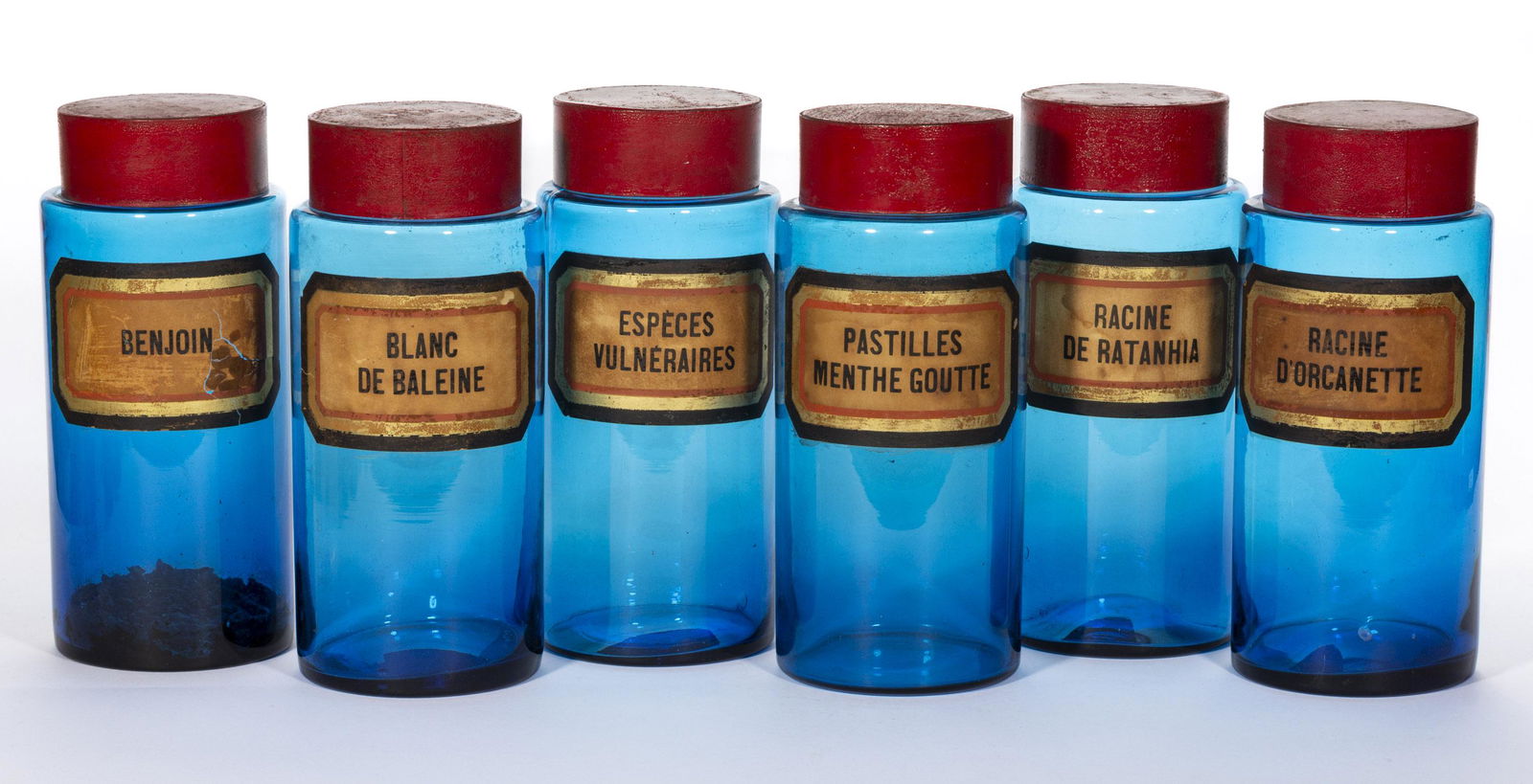 FREE-BLOWN APOTHECARY / PHARMACY JARS, LOT OF SIX, (1 of 1)