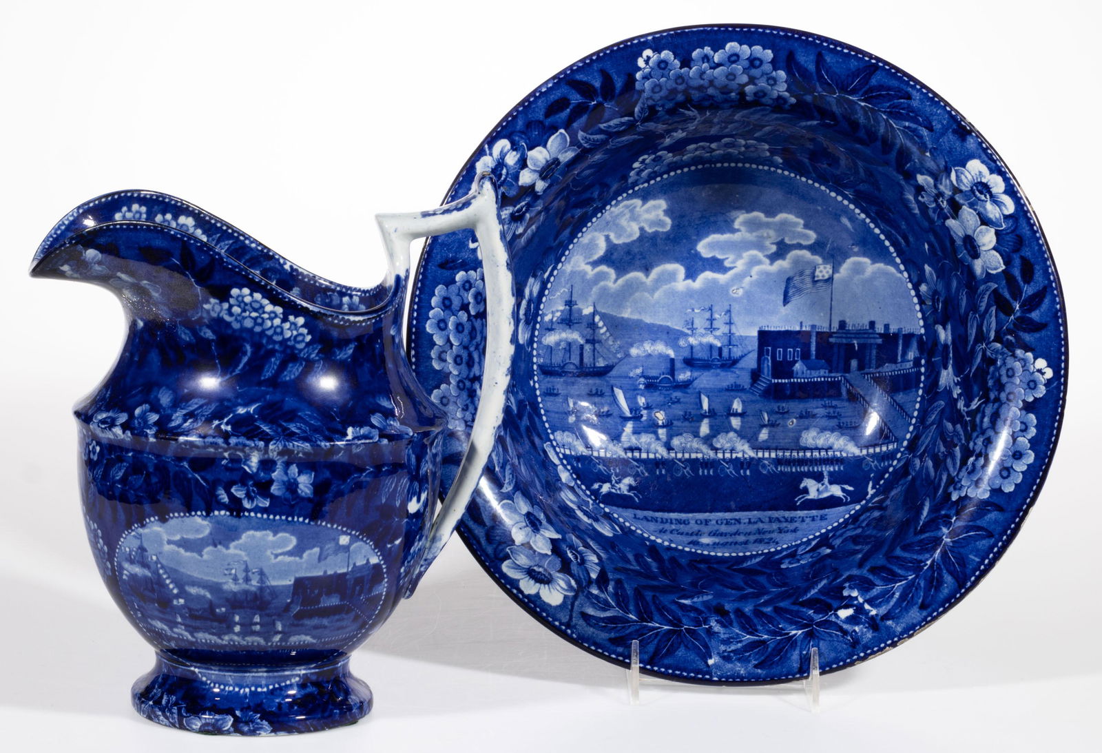 STAFFORDSHIRE AMERICAN HISTORICAL TRANSFER-PRINTED CERAMIC PITCHER AND BASIN (1 of 8)