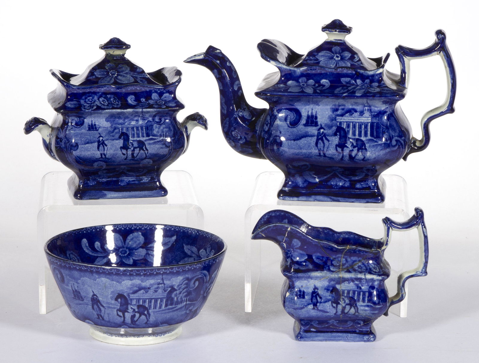 STAFFORDSHIRE AMERICAN HISTORICAL TRANSFER-PRINTED CERAMIC FOUR-PIECE TEA SET (1 of 5)