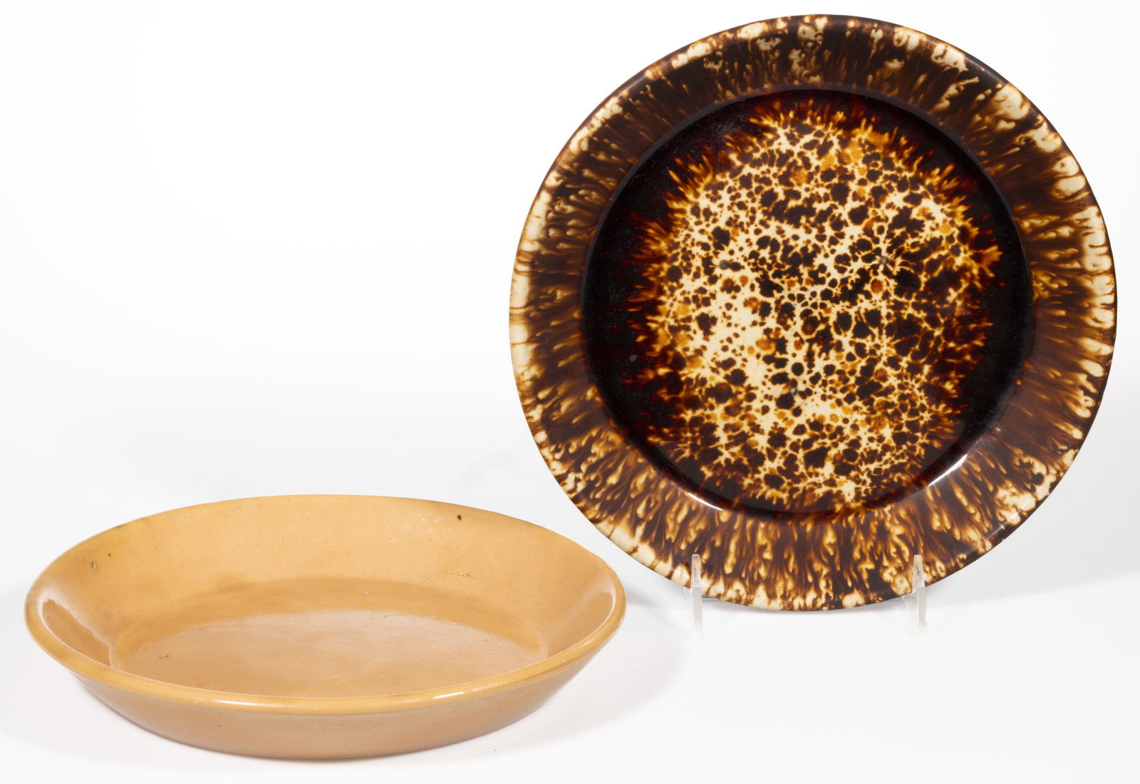 NORTHEASTERN STAMPED POTTERY PANS / BAKERS, LOT OF TWO (1 of 2)