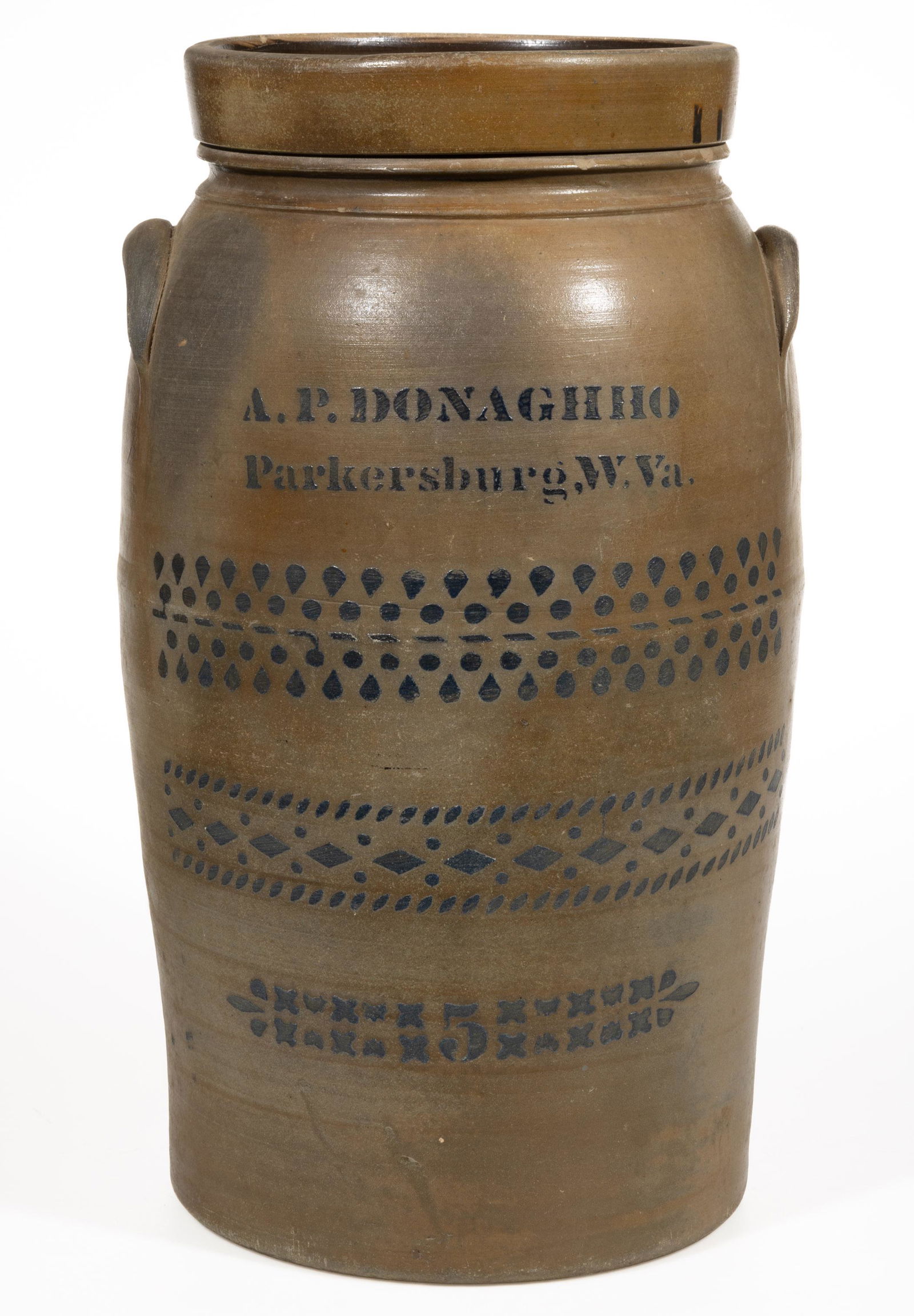 WEST VIRGINIA STENCILED STONEWARE CHURN (1 of 5)