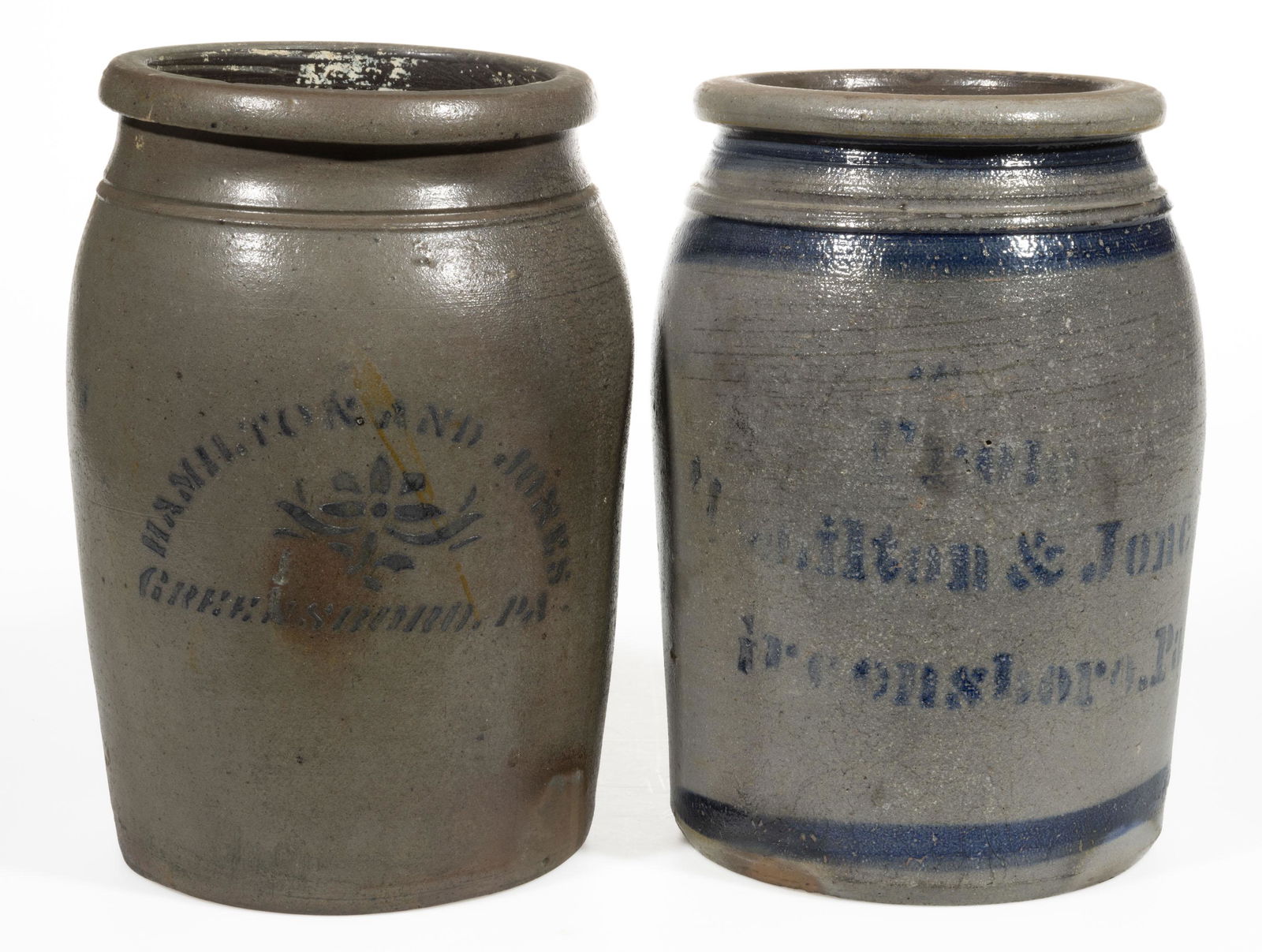 WESTERN PENNSYLVANIA STENCILED STONEWARE JARS, LOT OF TWO (1 of 5)