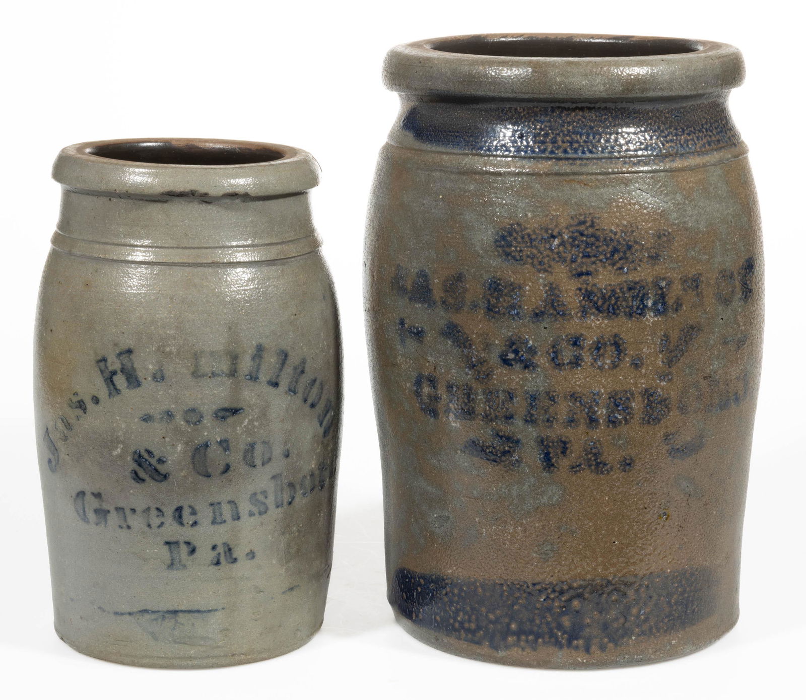 WESTERN PENNSYLVANIA STENCILED STONEWARE JARS, LOT OF TWO (1 of 5)