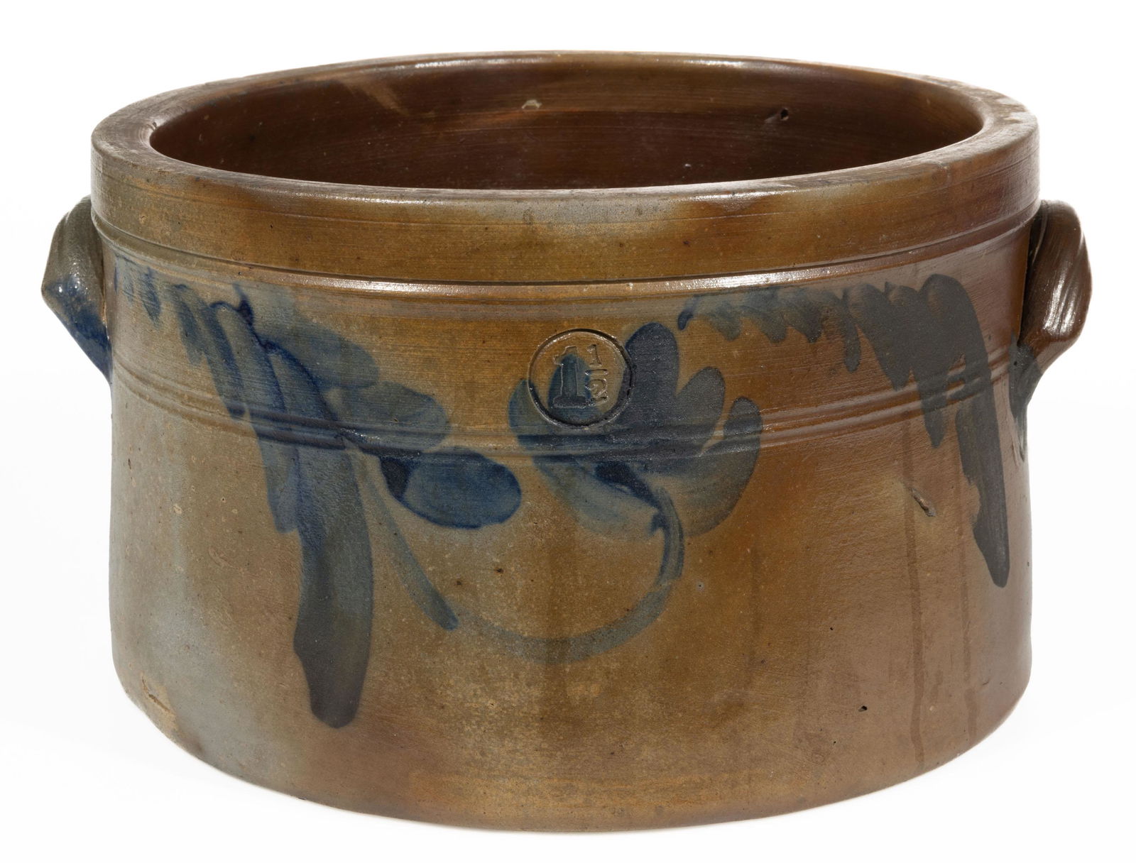 MID-ATLANTIC DECORATED STONEWARE CAKE CROCK (1 of 5)
