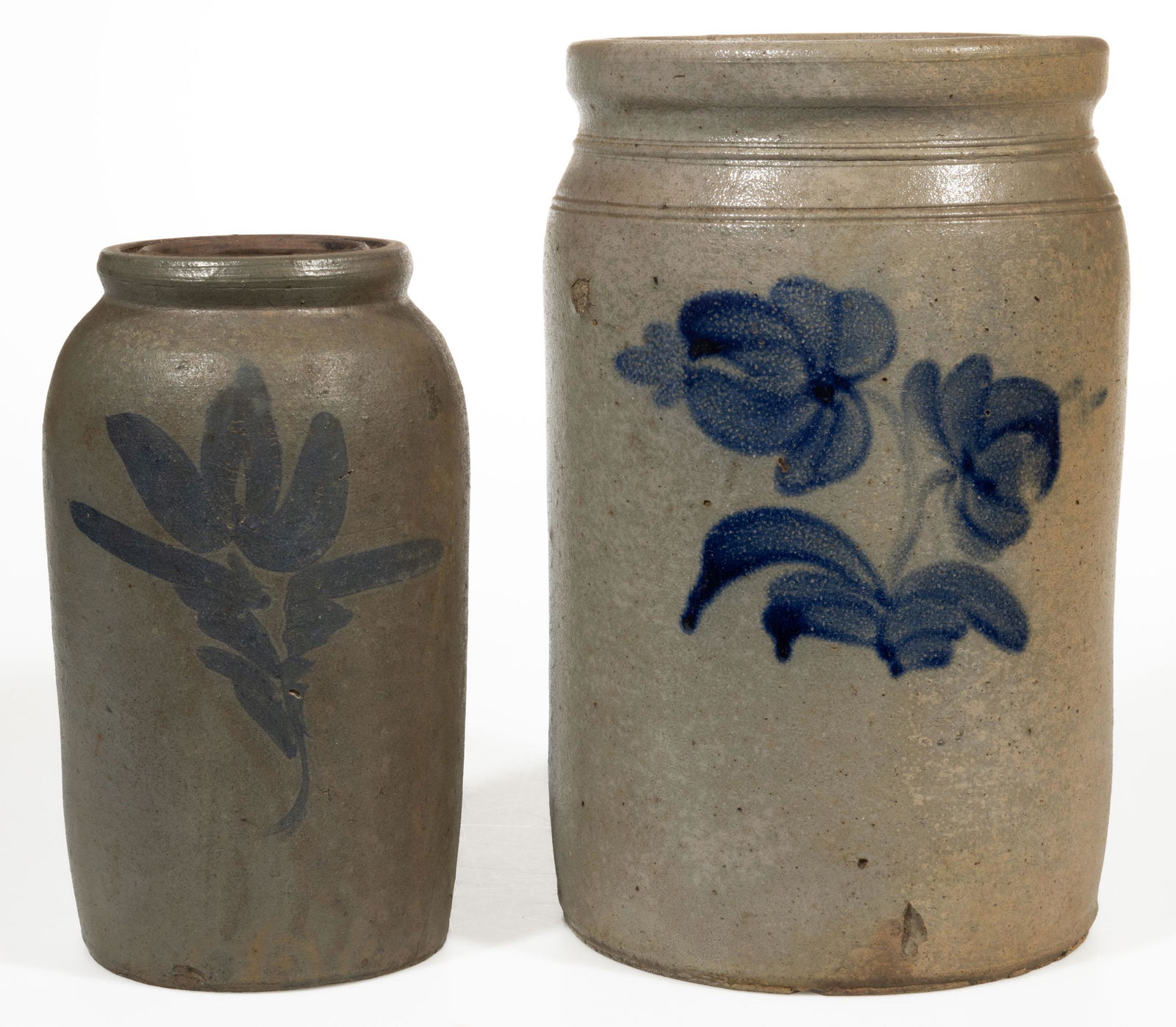 MID-ATLANTIC DECORATED STONEWARE JARS, LOT OF TWO (1 of 5)