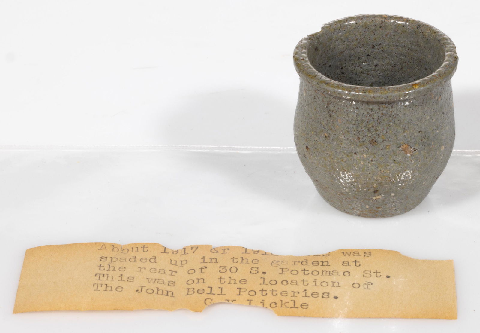 JOHN BELL, WAYNESBORO, PENNSYLVANIA STONEWARE MINIATURE CROCK (1 of 2)