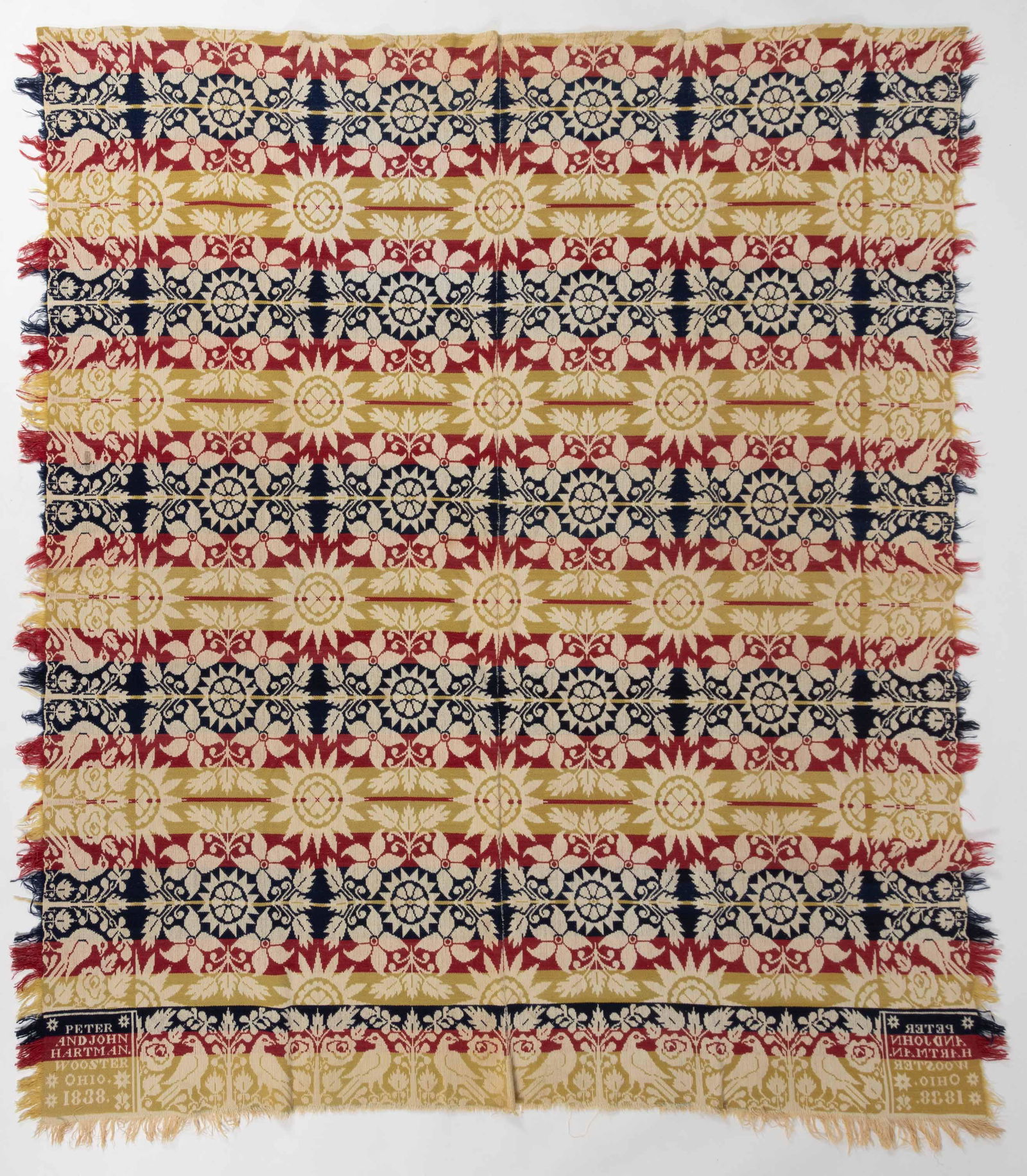 WOOSTER, OHIO SIGNED AND DATED JACQUARD COVERLET (1 of 5)