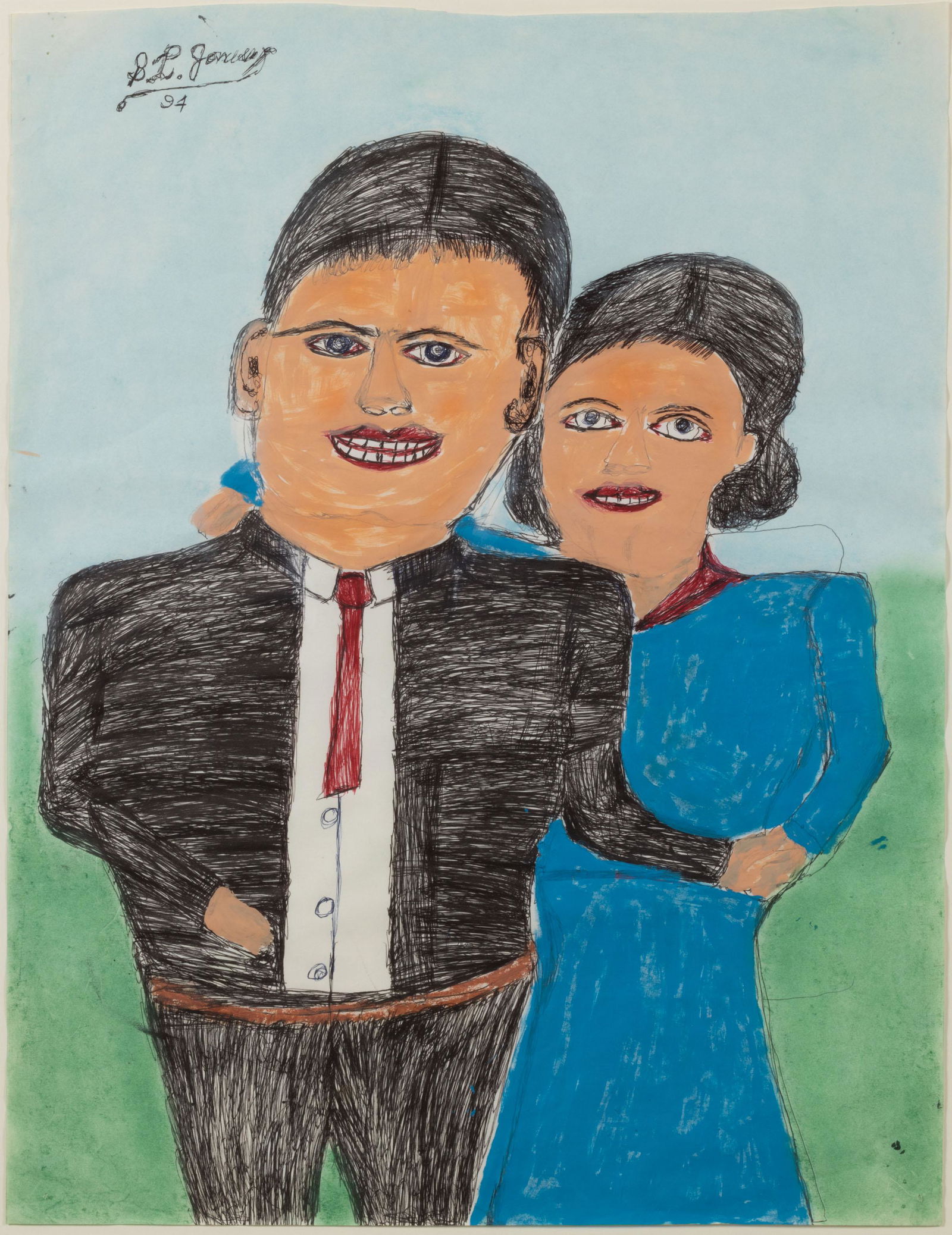 SHIELDS LANDON "S.L." JONES (WEST VIRGINIA, 1901-1997) OUTSIDER ART DOUBLE PORTRAIT (1 of 3)