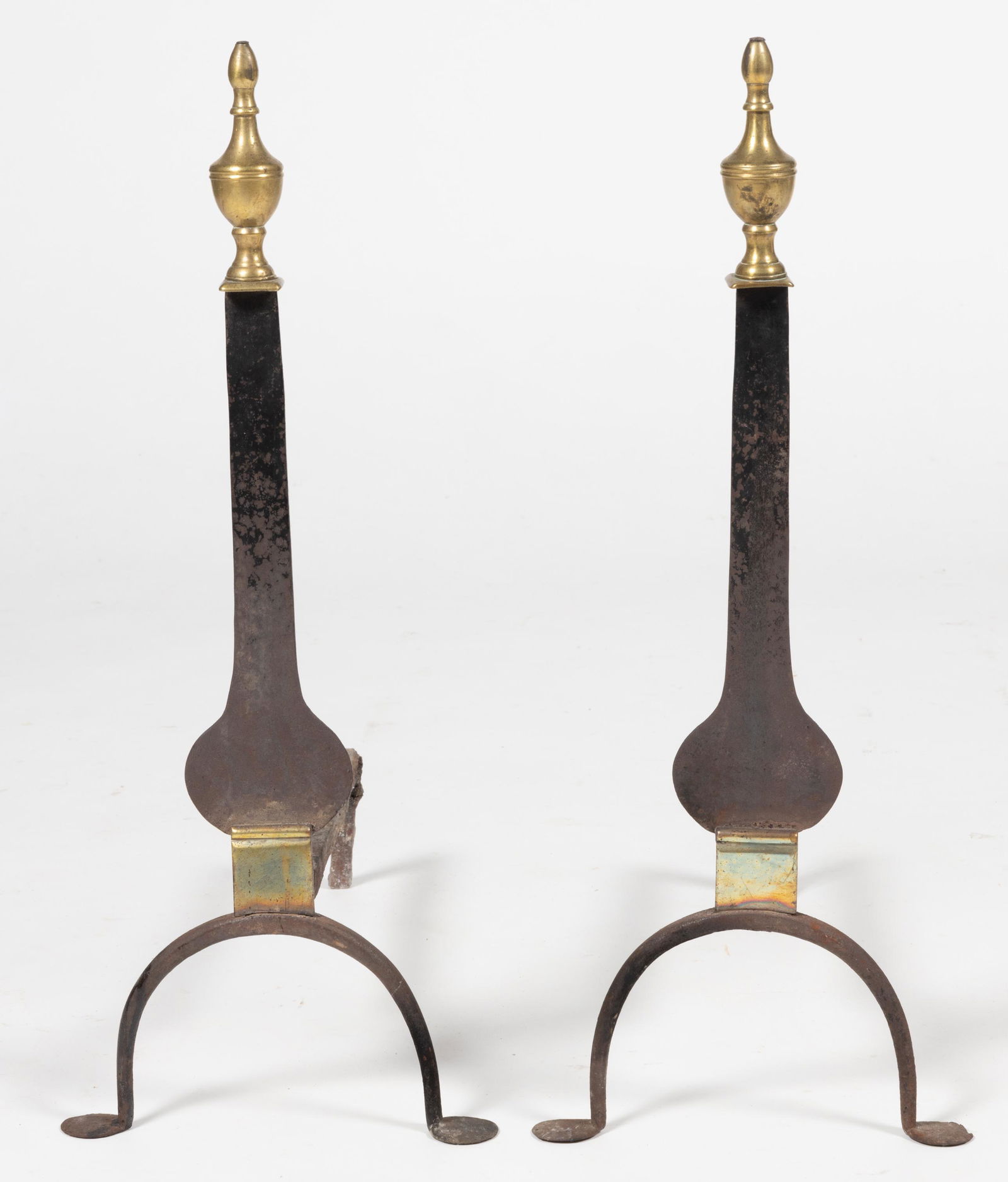 AMERICAN FEDERAL WROUGHT-IRON AND BRASS PAIR OF ANDIRONS (1 of 2)
