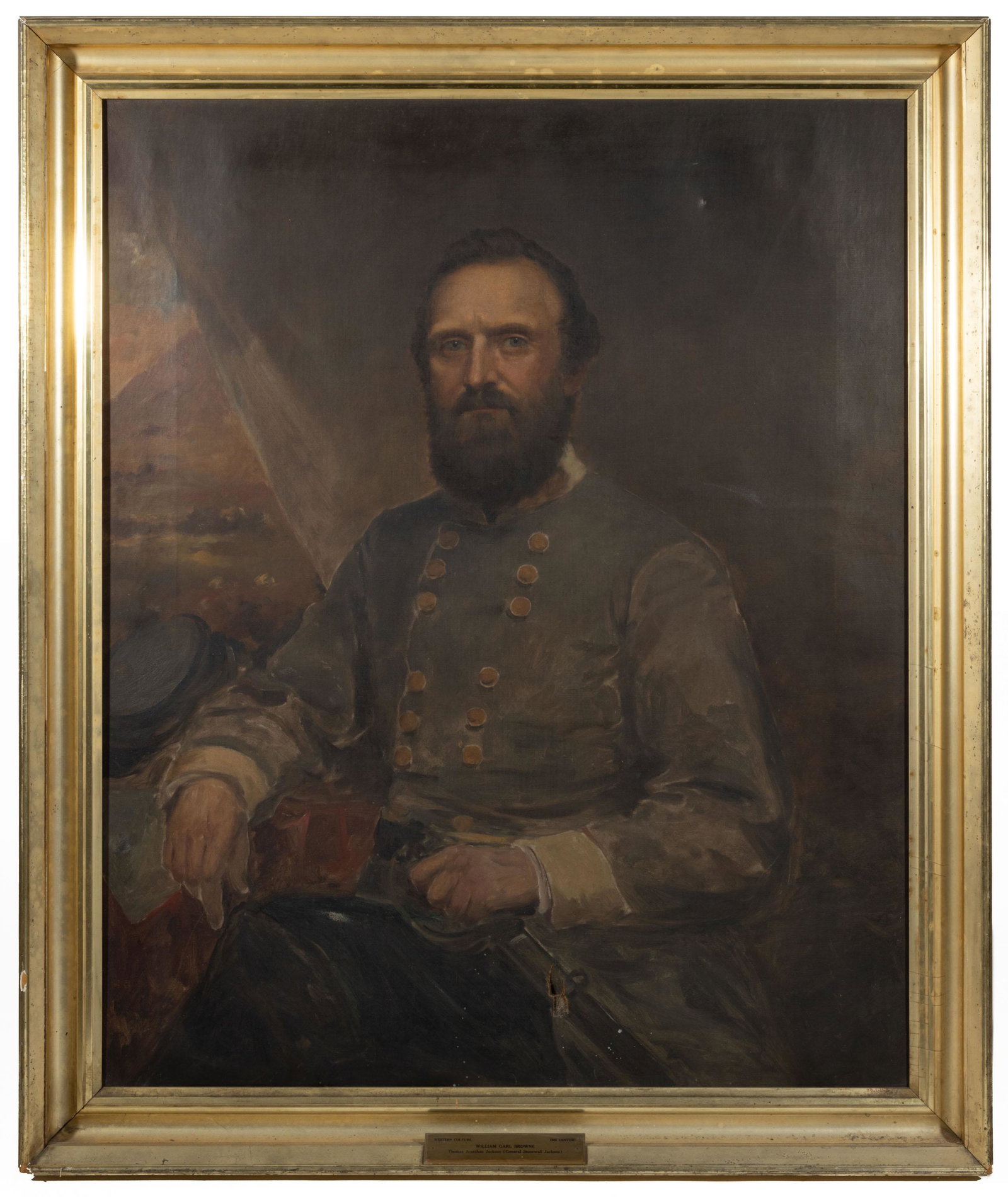 WILLIAM GARL BROWNE, JR. (BRITISH / AMERICAN, 1823-1894), ATTRIBUTED, PORTRAIT OF THOMAS JONATHAN: WILLIAM GARL BROWNE, JR. (BRITISH / AMERICAN, 1823-1894), ATTRIBUTED, PORTRAIT OF THOMAS JONATHAN "STONEWALL" JACKSON, oil on canvas, Housed in period, possibly original, molded gilt wood frame. Circa
