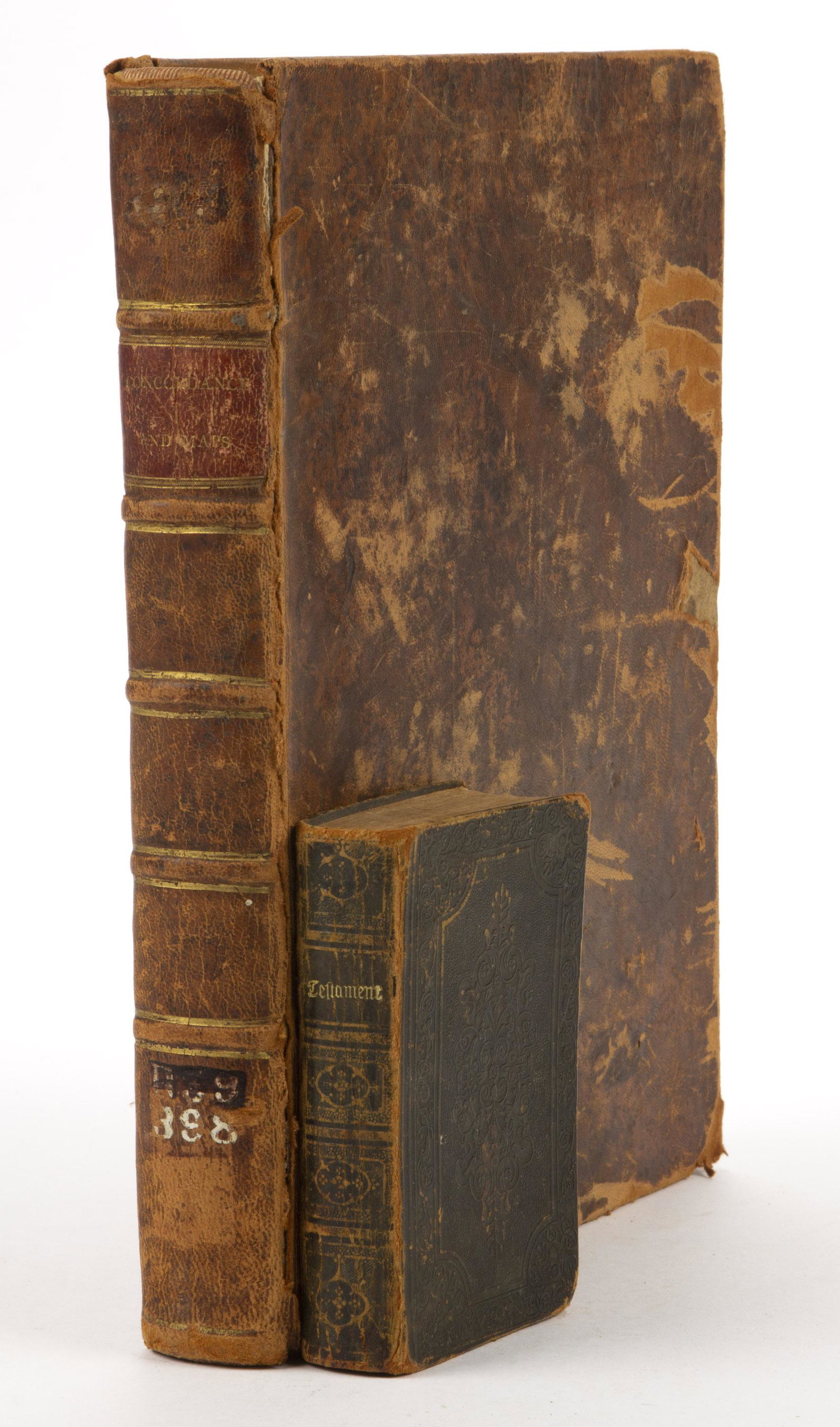 ANTIQUARIAN RELIGIOUS VOLUMES WITH FRAKTUR / MANUSCRIPT BOOKPLATES, LOT OF TWO: ANTIQUARIAN RELIGIOUS VOLUMES WITH FRAKTUR / MANUSCRIPT BOOKPLATES, LOT OF TWO, (1) Butterworth, A New Concordance and Dictionary to the Holy Scriptures. Philadelphia: William Woodward, 1811. With fin