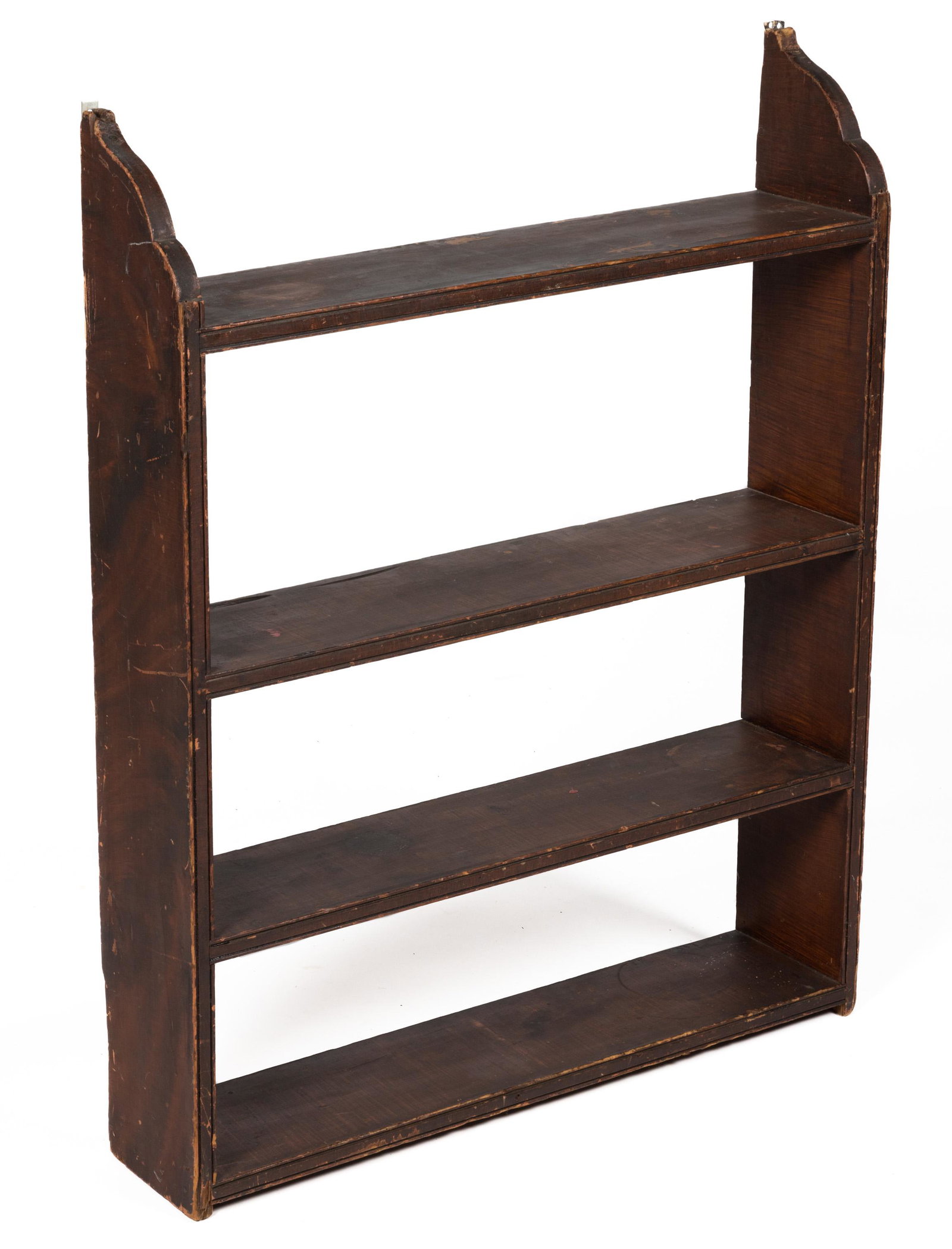 AMERICAN PAINT-DECORATED POPLAR HANGING SHELF: AMERICAN PAINT-DECORATED POPLAR HANGING SHELF, retains likely original paint-decorated surface. 19th century. 37" H, 29 1/4" W, 6 1/4" D. Shipping Note: IN-HOUSE SHIPPING IS NOT AVAILABLE FOR THIS LOT