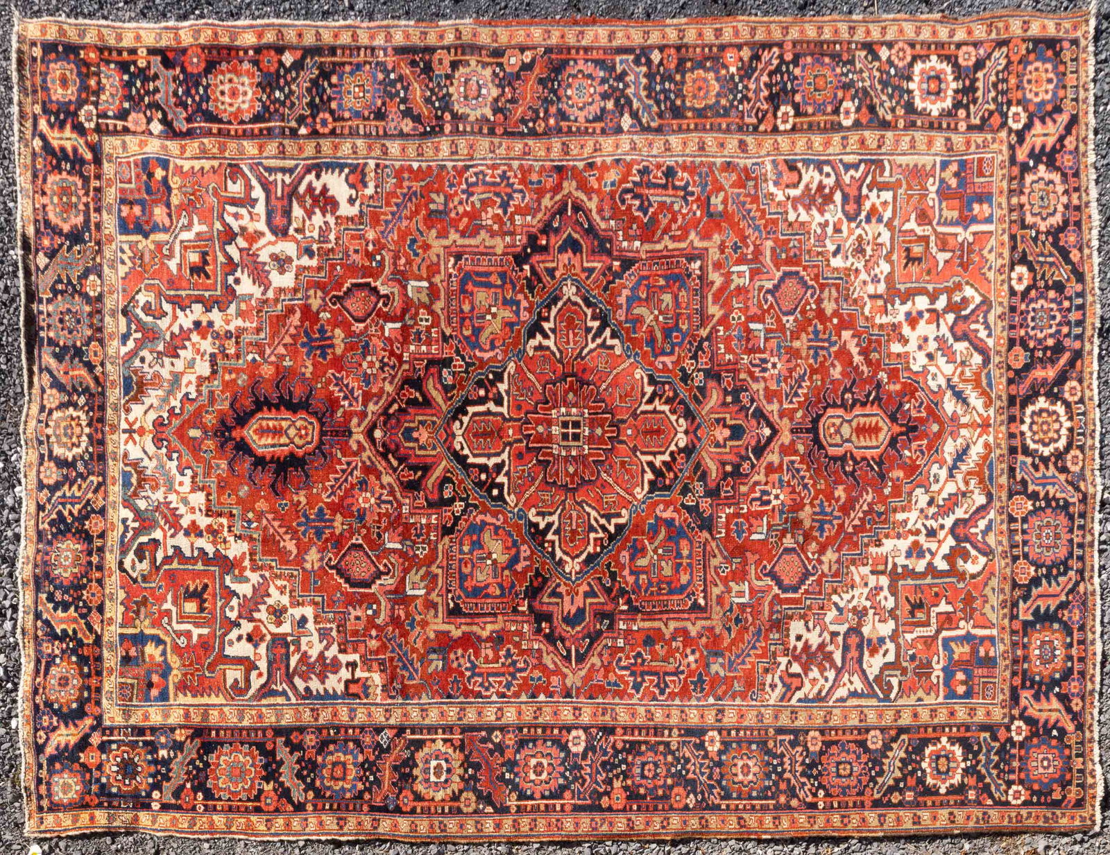 ANTIQUE PERSIAN HERIZ ROOM-SIZE RUG / CARPET: ANTIQUE PERSIAN HERIZ ROOM-SIZE RUG / CARPET, with geometric designs. Late 19th/early 20th century. 11' " x 8' 9".Provenance: From the collection of Kathy and Dr. Joseph Arvay, Mendham, NJ.Shipping No