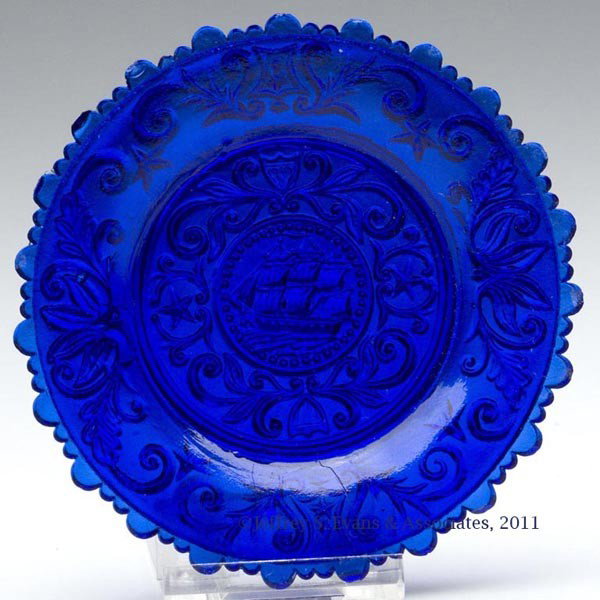 LEE/ROSE NO. 610-A CUP PLATE: LEE/ROSE NO. 610-A CUP PLATE, brilliant deep blue, 23 bold scallops with 2 smaller between. Scarce. Boston & Sandwich Glass Co. 1830-1850. 3 5/8" D. Literature: Lee/Rose, p. 334. B & K I, fig. 1418. P