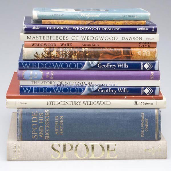SPODE AND WEDGWOOD REFERENCE VOLUMES, LOT OF 14: SPODE AND WEDGWOOD REFERENCE VOLUMES, LOT OF 14, including "Spode and His Ancestors" by Arthur Hayden, and "Spode: A History of the Family, Factory, and Wares from 1733 to 1833" by Leonard Whiter. Har