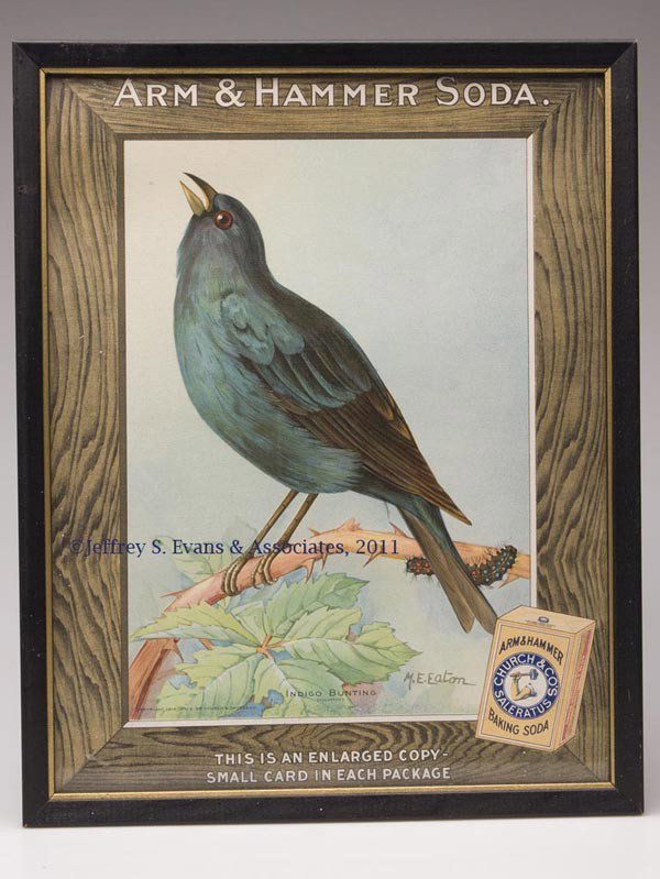 ARM AND HAMMER ADVERTISING SIGN: ARM AND HAMMER ADVERTISING SIGN lithograph on paper, for 1915, art by M. E. Eaton. Later framing. First quarter 20th century. 12" x 15" OA.