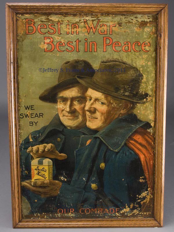 DUKE'S MIXTURE TOBACCO ADVERTISING SIGN: DUKE'S MIXTURE TOBACCO ADVERTISING SIGN lithograph on cardstock, "OUR COMRADE". Later frame. First quarter 20th century. 22 1/8" X 32 1/8" OA.