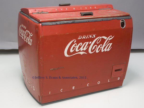 WESTINGHOUSE COCA-COLA ELECTRIC COOLER: WESTINGHOUSE COCA-COLA ELECTRIC COOLER double hinged top. Mid 20th century. 36" H, 43" x 27". Provenance: Estate collection of Dorothy and Marshall Jenkins.
