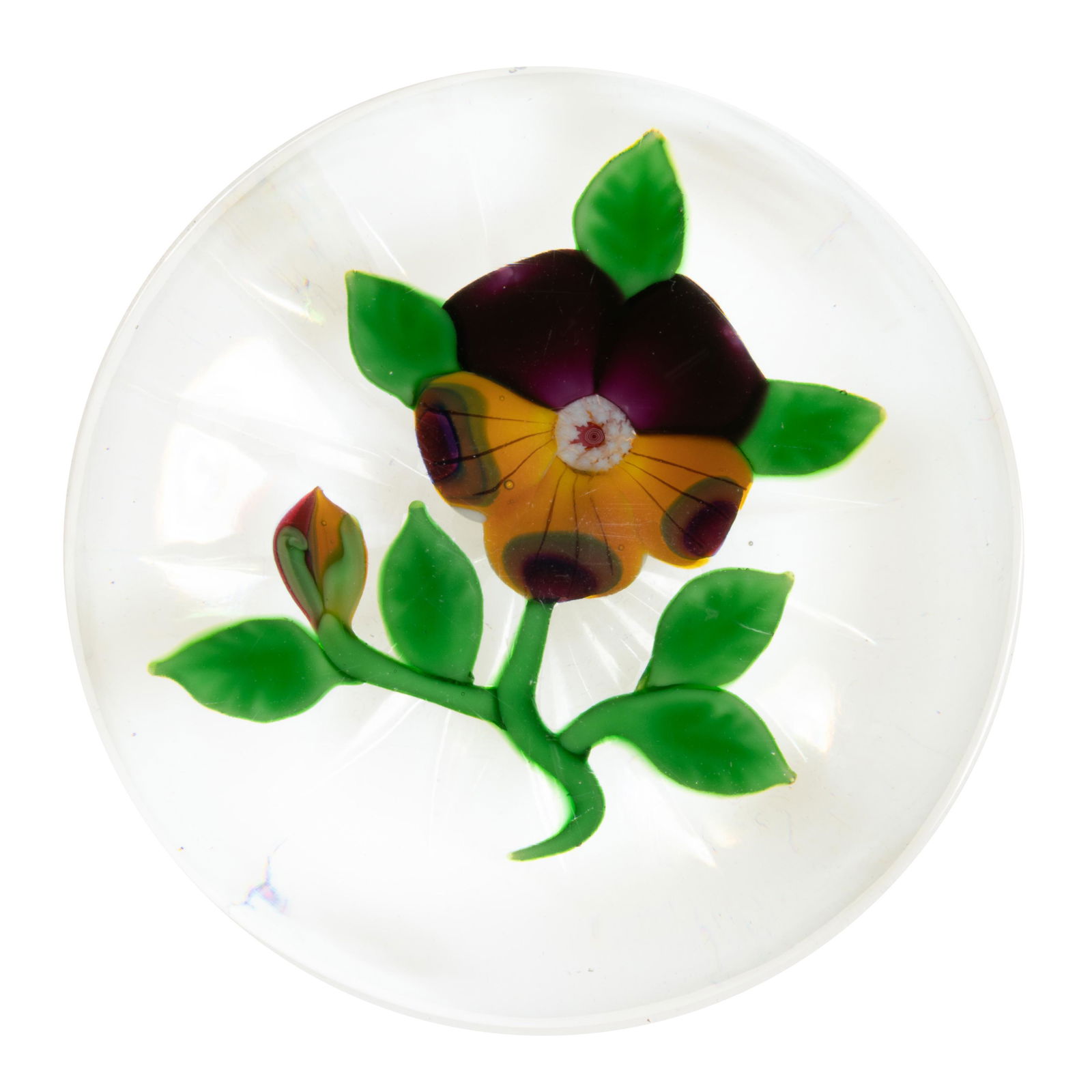 ANTIQUE BACCARAT PANSY LAMPWORK ART GLASS PAPERWEIGHT, (1 of 2)