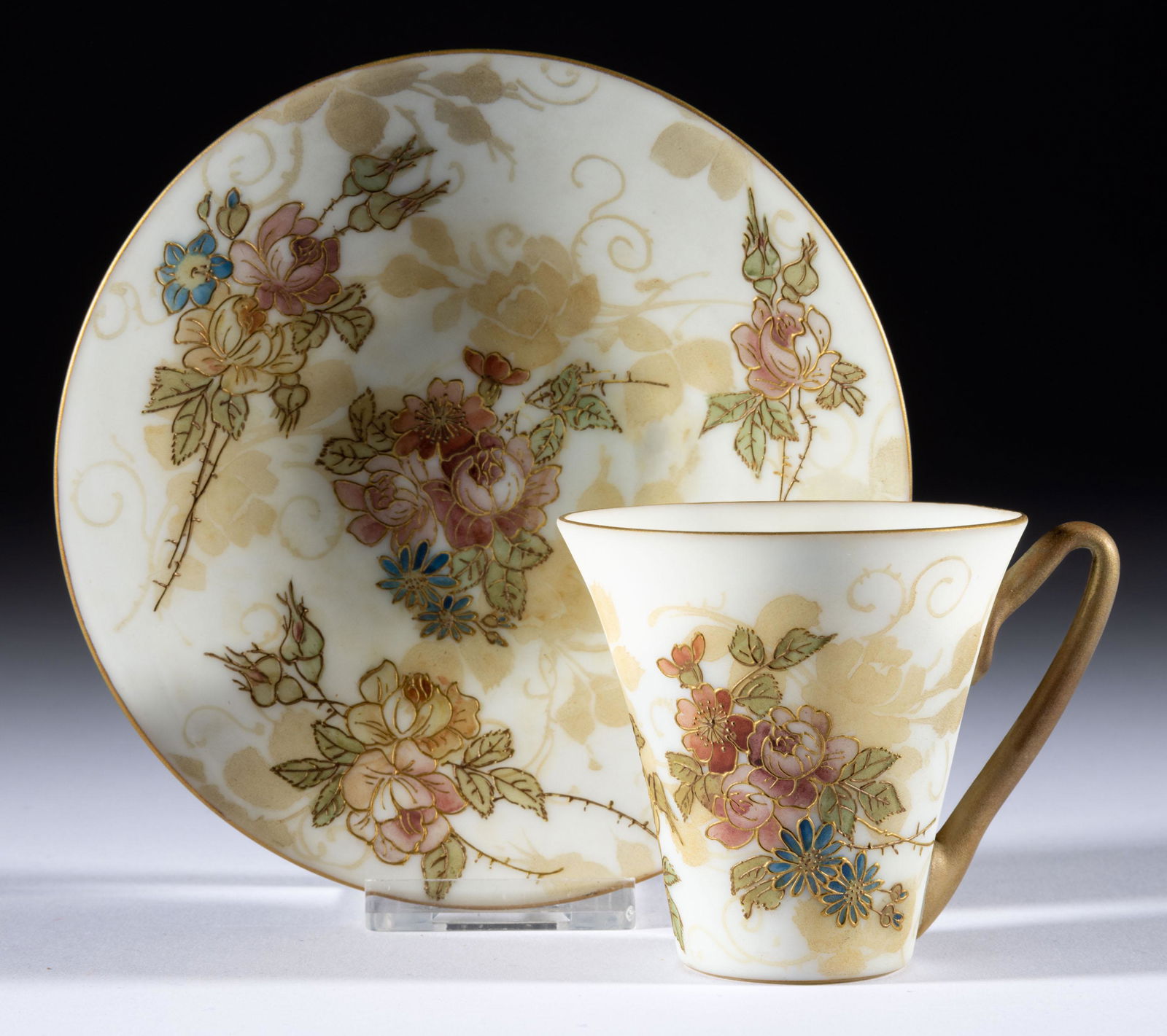 MT. WASHINGTON ENAMEL-DECORATED DEMITASSE CUP AND SAUCER, (1 of 1)
