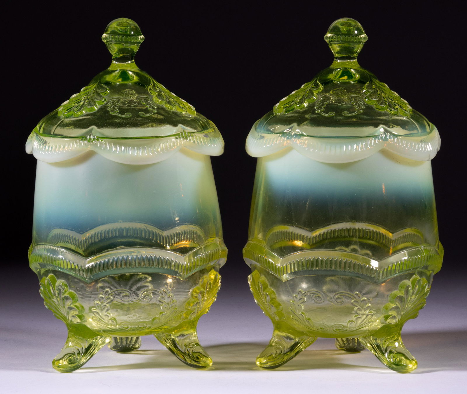 MANILA / WREATH AND SHELL COVERED SUGAR BOWLS, LOT OF TWO, (1 of 1)