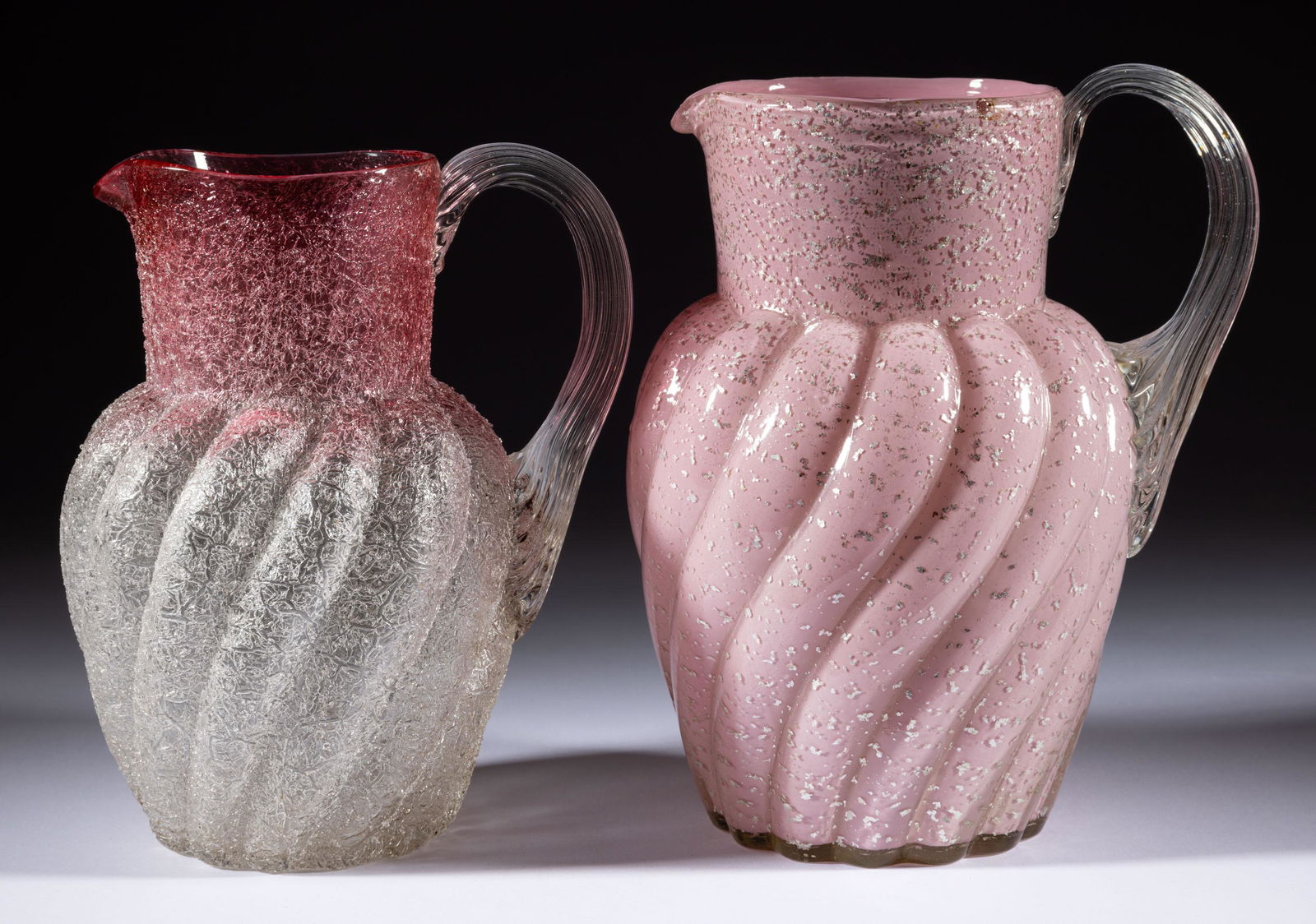 ASSORTED HARRACH REVERSE SWIRL GLASS PITCHERS, LOT OF TWO, (1 of 1)