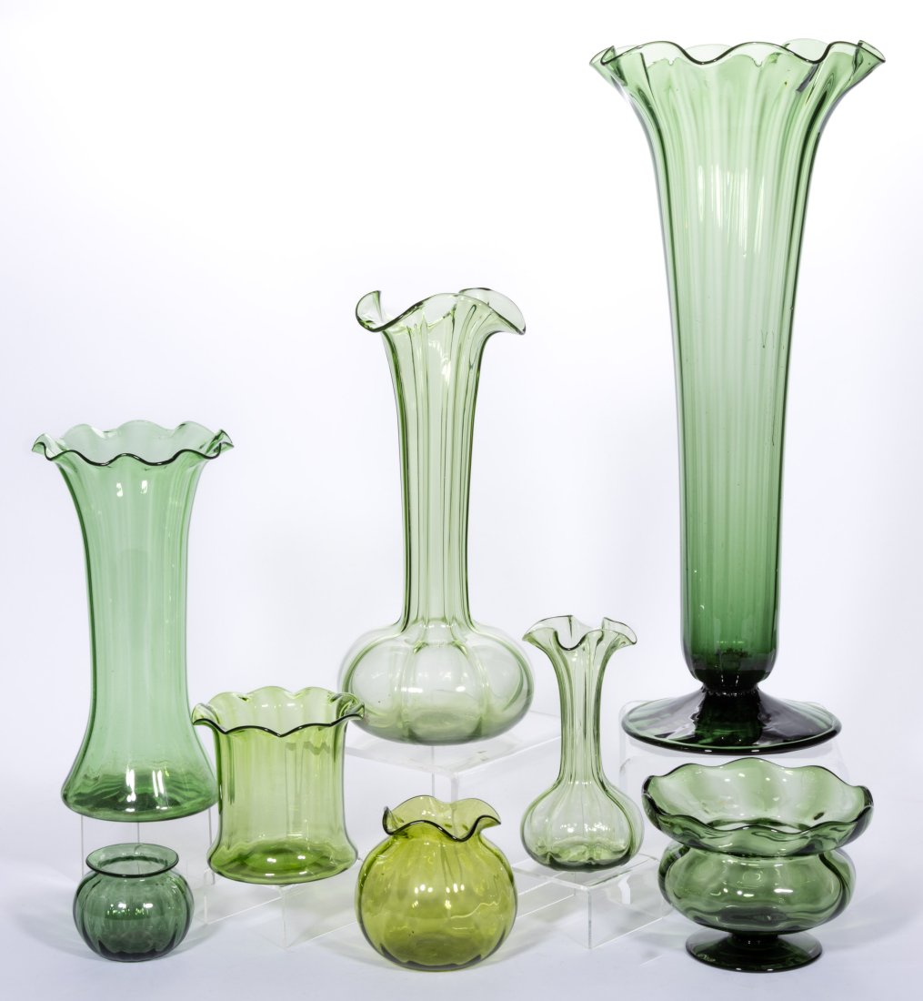 UNION GLASS CO. AND OTHER BLOWN OPTIC GLASS ARTICLES, LOT OF NINE (1 of 1)