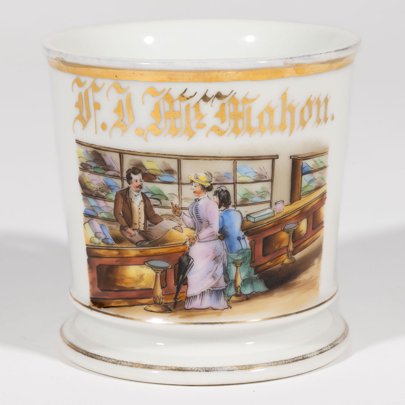 FRENCH PORCELAIN MILLNER OCCUPATIONAL SHAVING MUG (1 of 4)