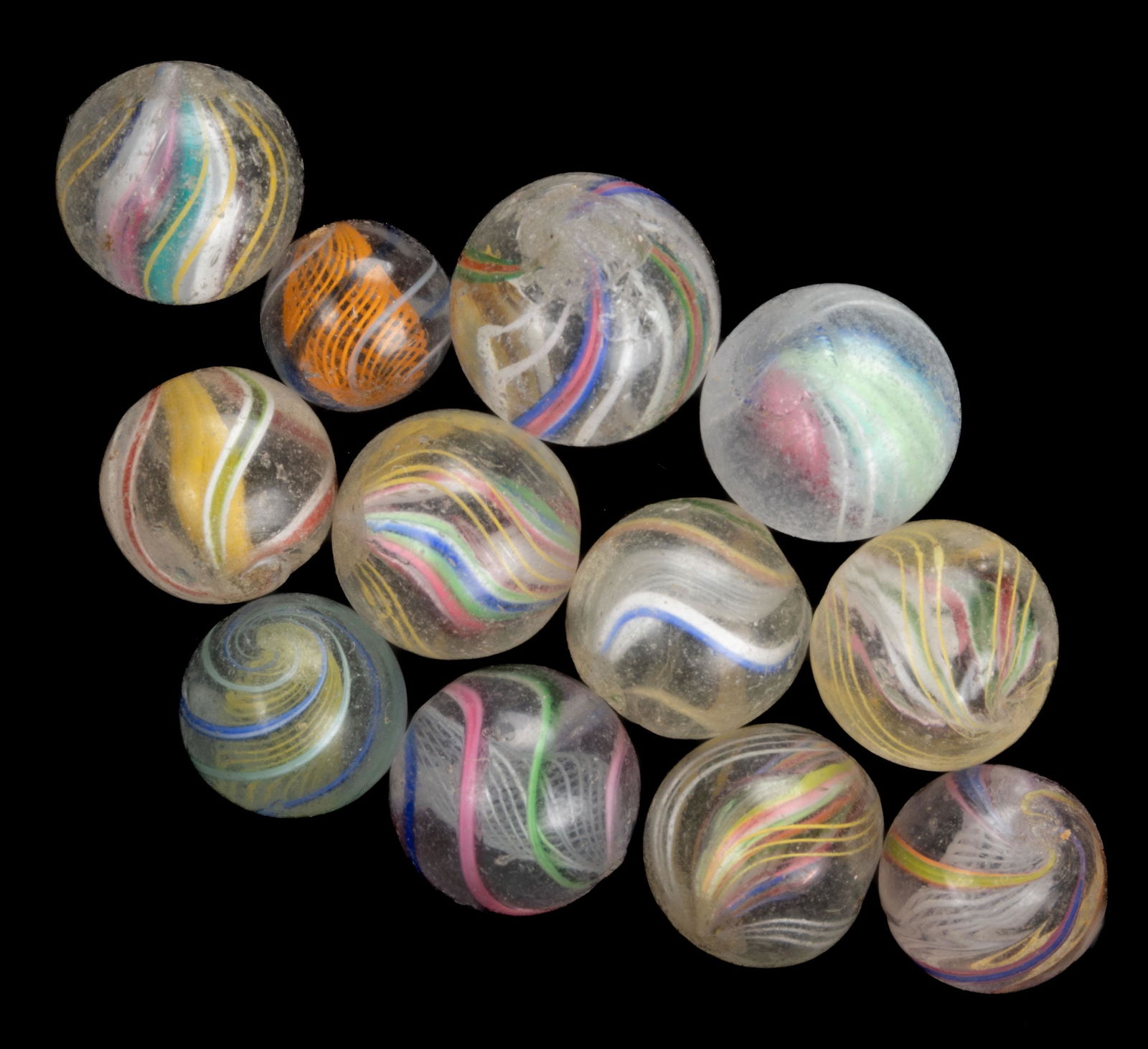 ANTIQUE TRANSPARENT SWIRL MARBLES, LOT OF 12 (1 of 2)